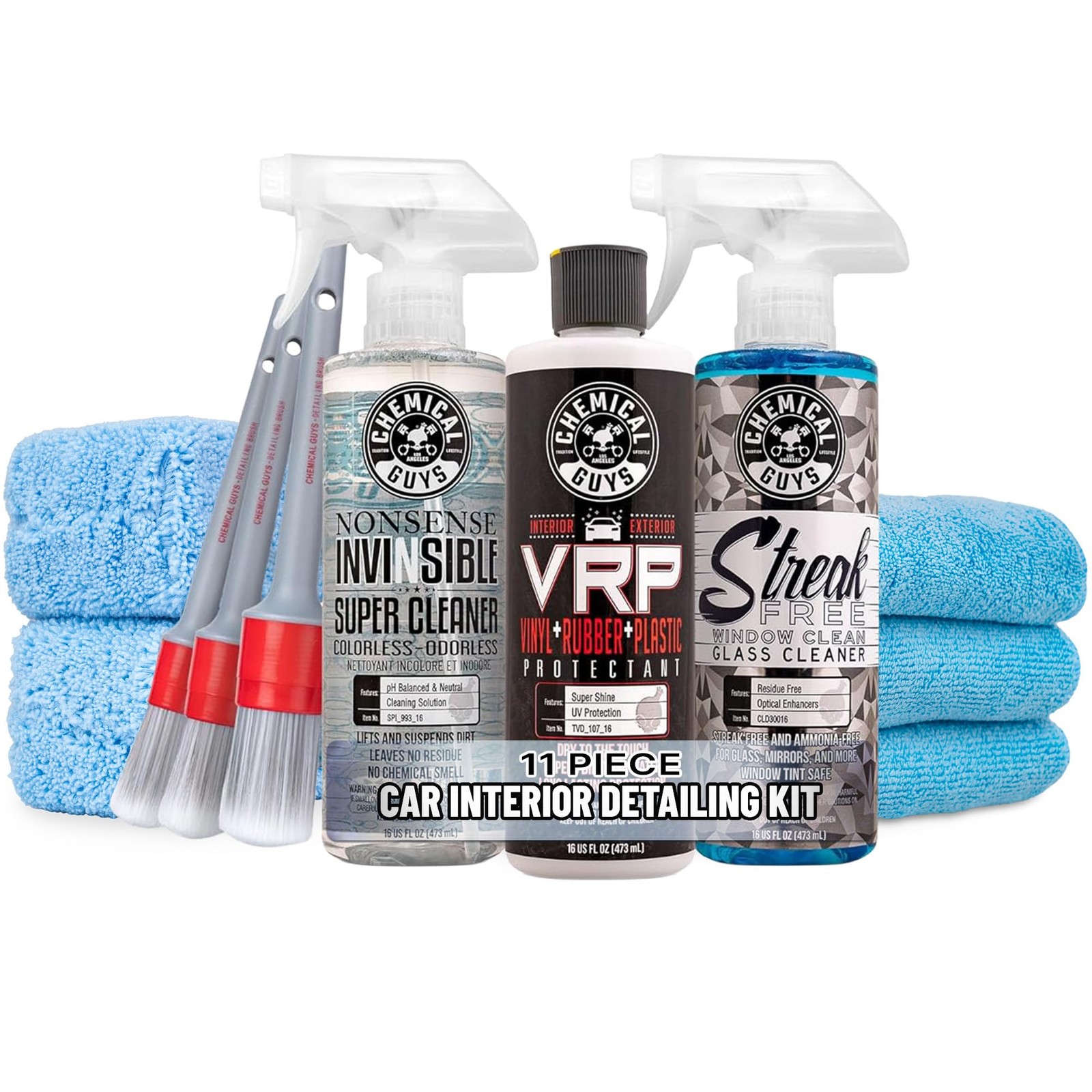 Chemical Guys 11Pc Car Interior Detailing Kit VRP, Nonsense, Glass, Brushes