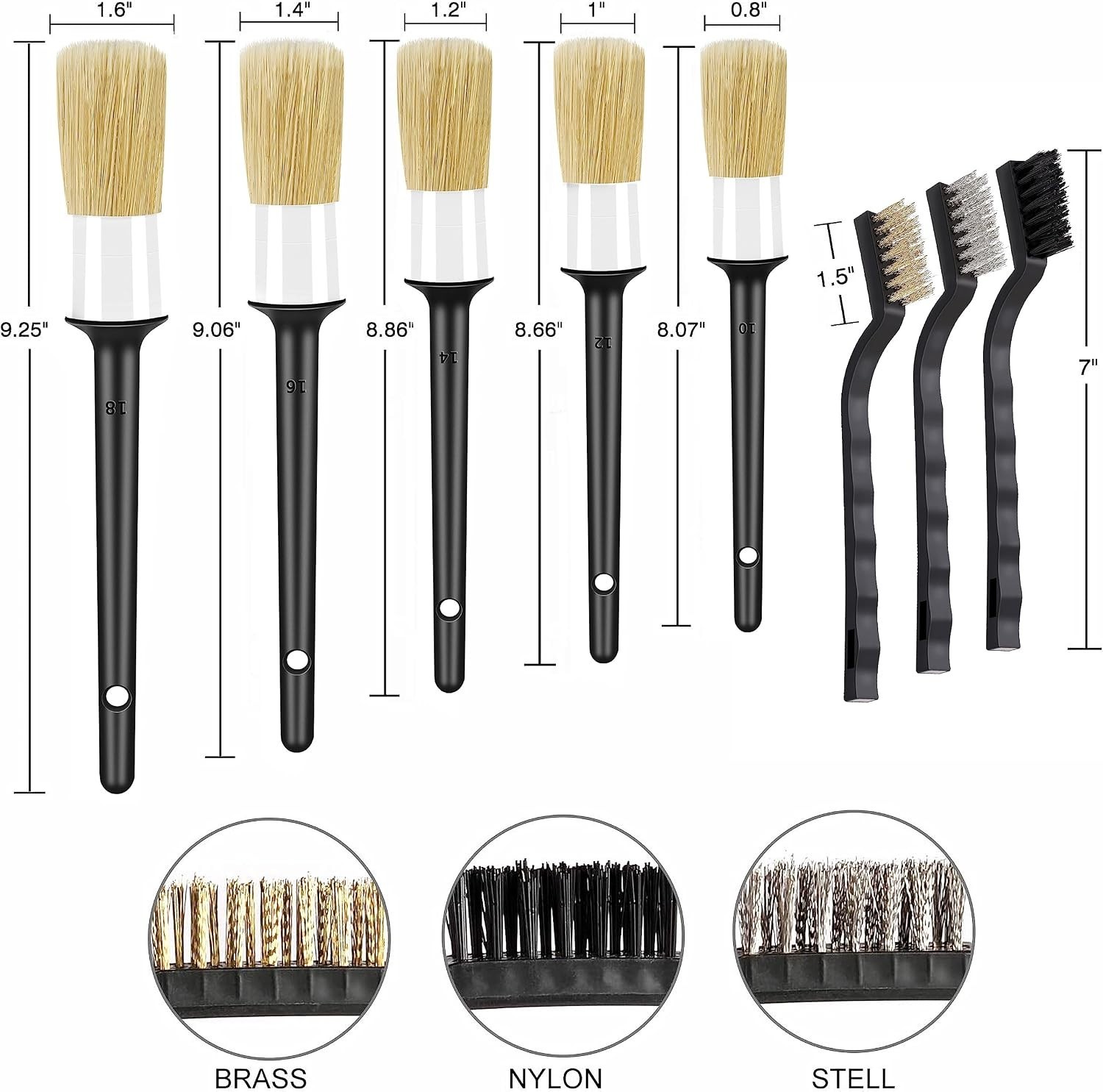 Car Detailing Kit 10pcs Includes Soft & Wire Brushes for Interior Exterior Cl…