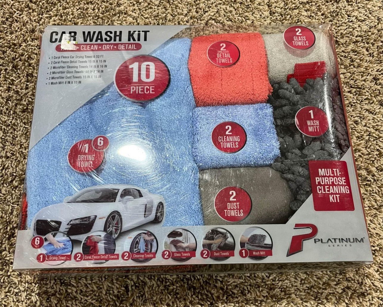 New – Platinum Series Complete Microfiber Car Wash Kit – 10 Piece Kit