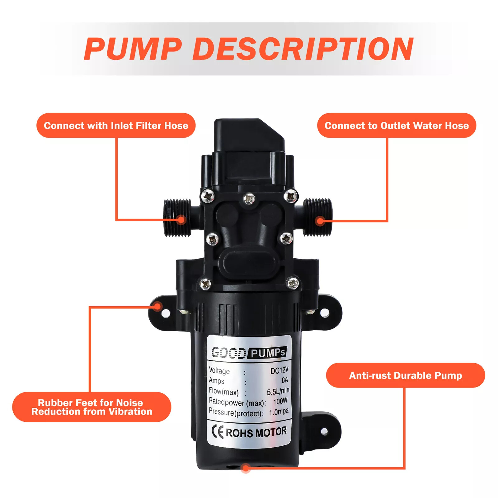 12V 160PSI Washdown Wash Pump Kit Electric DIY Car Washer Cleaner Sprayer Tool