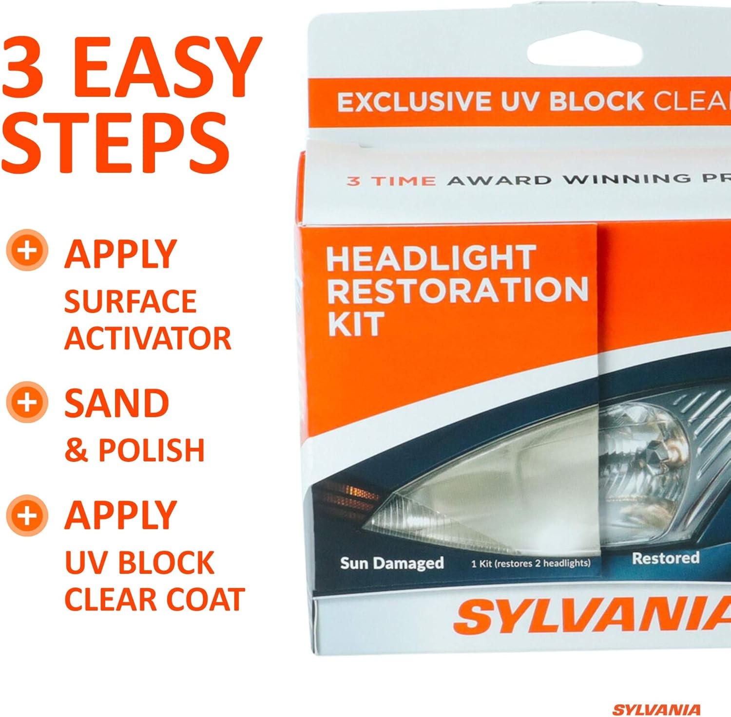 SYLVANIA – Headlight Restoration Kit – 3 Easy Steps to Restore Sun Damaged…