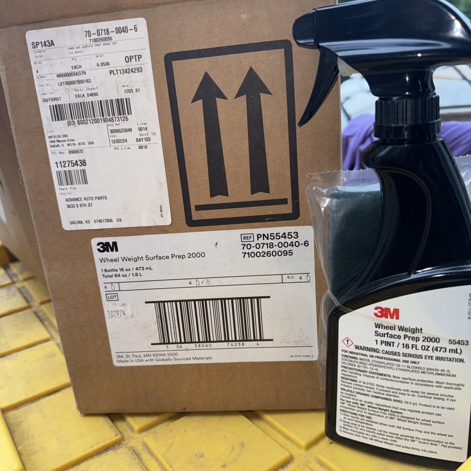 (qty 4) 3M Wheel Weight Surface Prep 2000, PN55453, 16 oz Spray Bottle