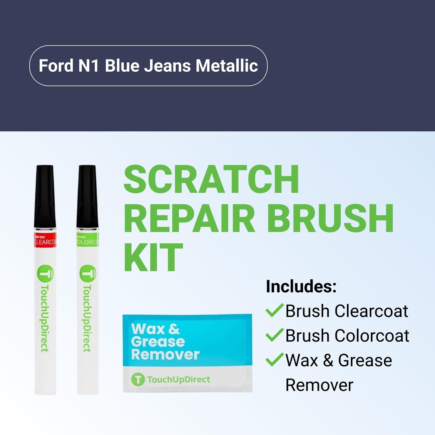 Auto Scratch Repair Brush Kit – Ford N1 Blue Jeans Metallic Paint, Clearcoat, To