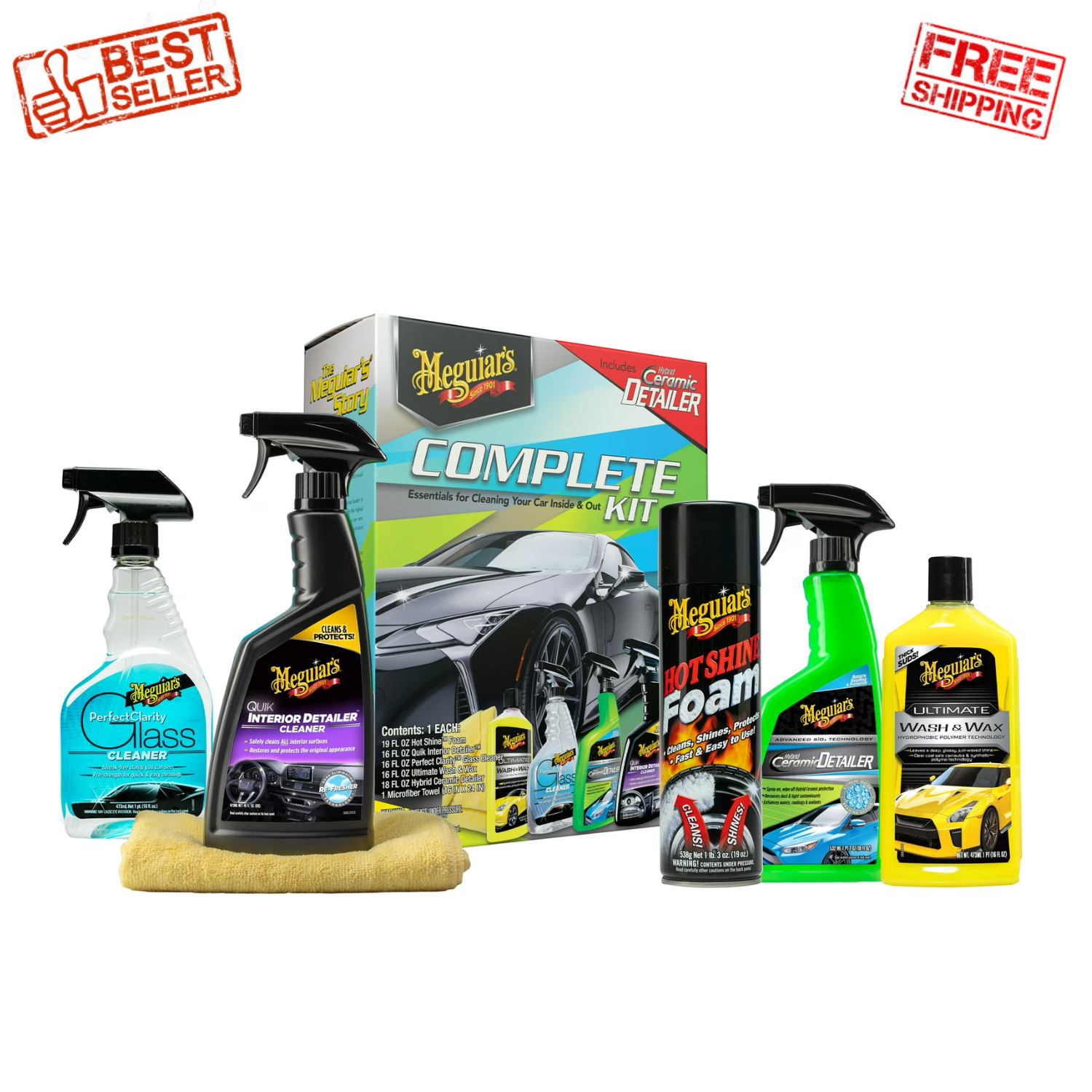 Meguiar’s Complete Car Care Kit 6 Pc Auto Wash Wax Tire Interior Clean