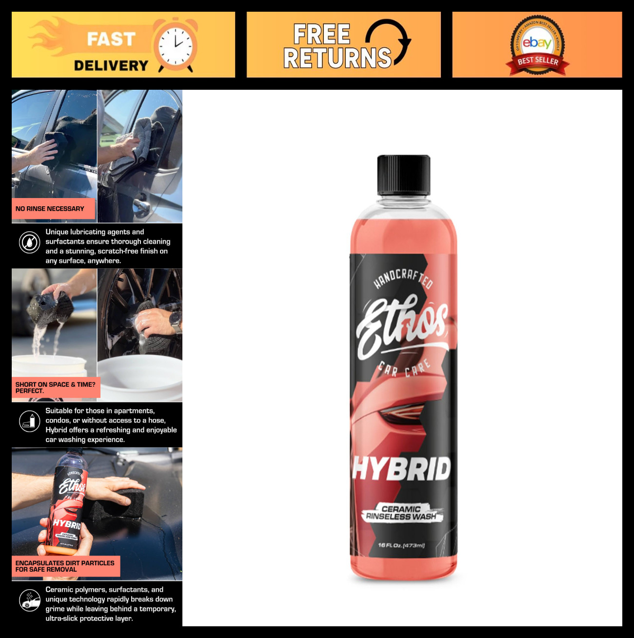 Rinseless Waterless Car Wash – Spot Free Ceramic Wash for Cars (16oz)