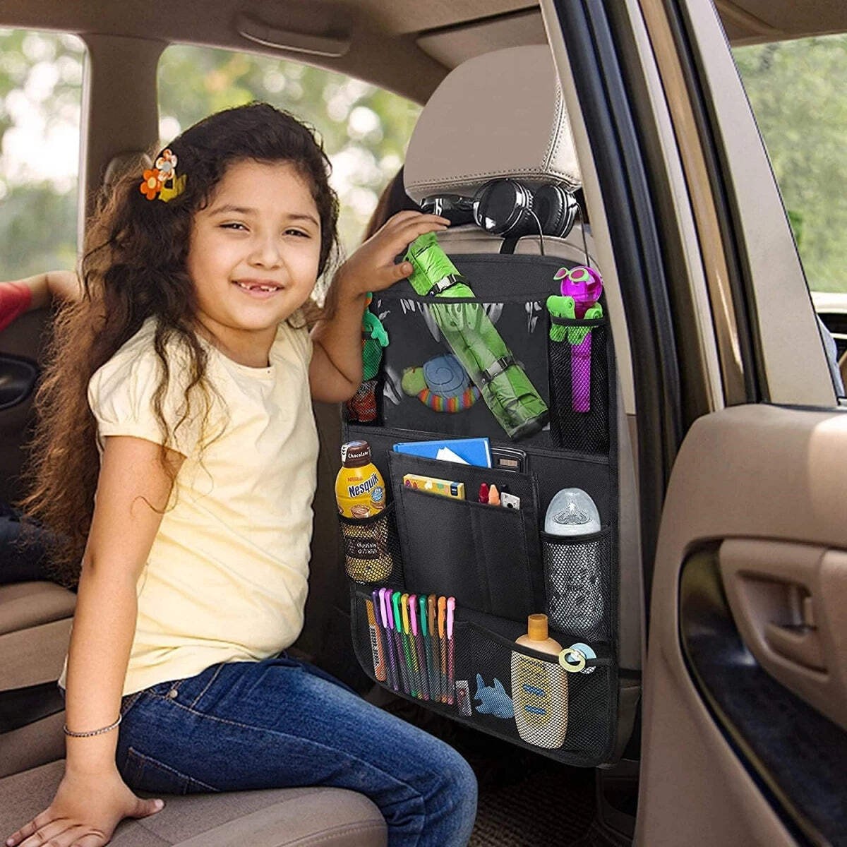 Car Seat Back Organizer 10 Storage Pockets with Touch Screen Tablet Holder