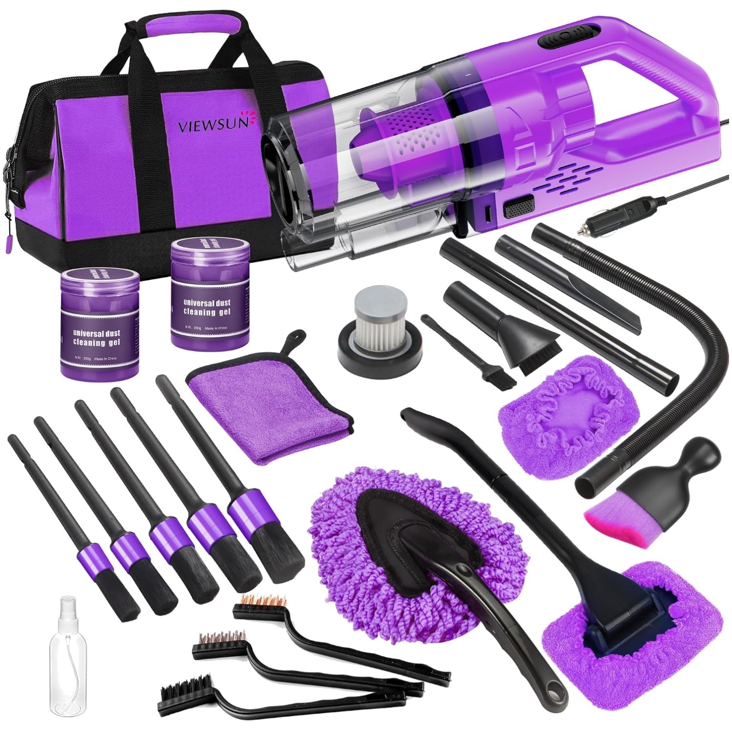 Purple Car Detailing Bundle with Vacuum & Cleaning Tools