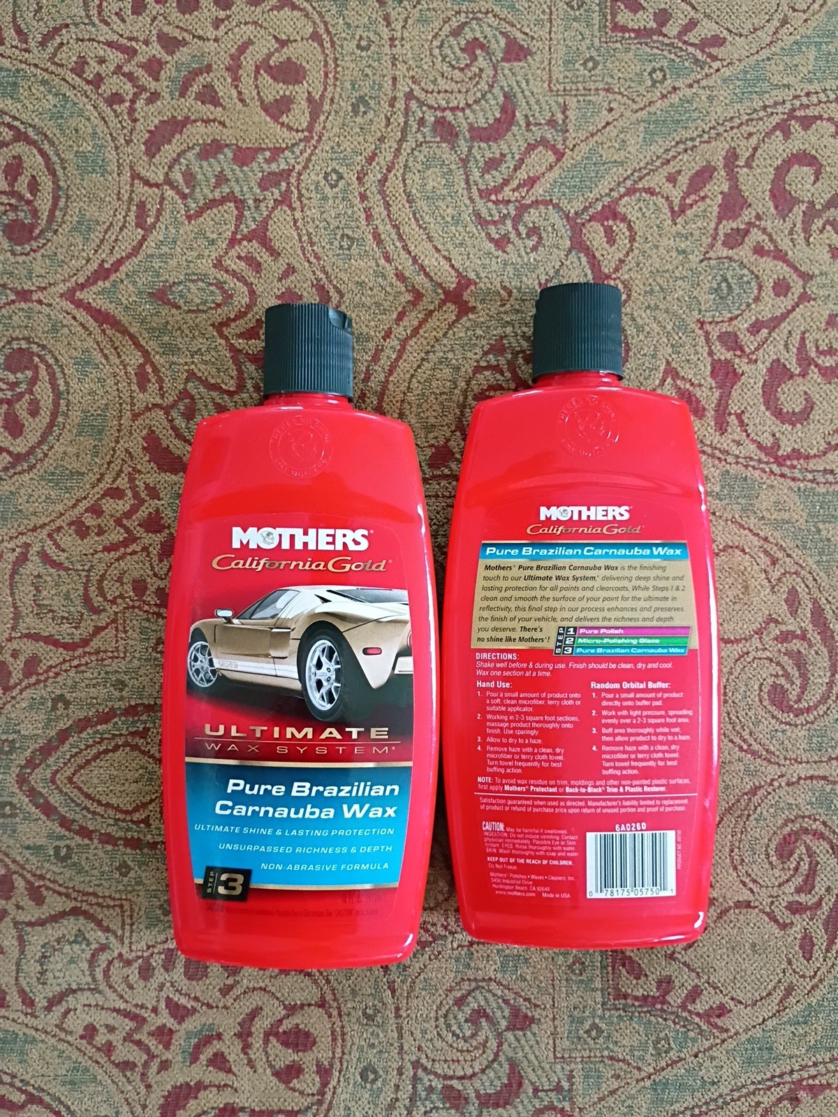 (2)Mothers 05750 Pure Brazilian Carnauba Cleaner Wax STEP 3 California Gold 16Oz
