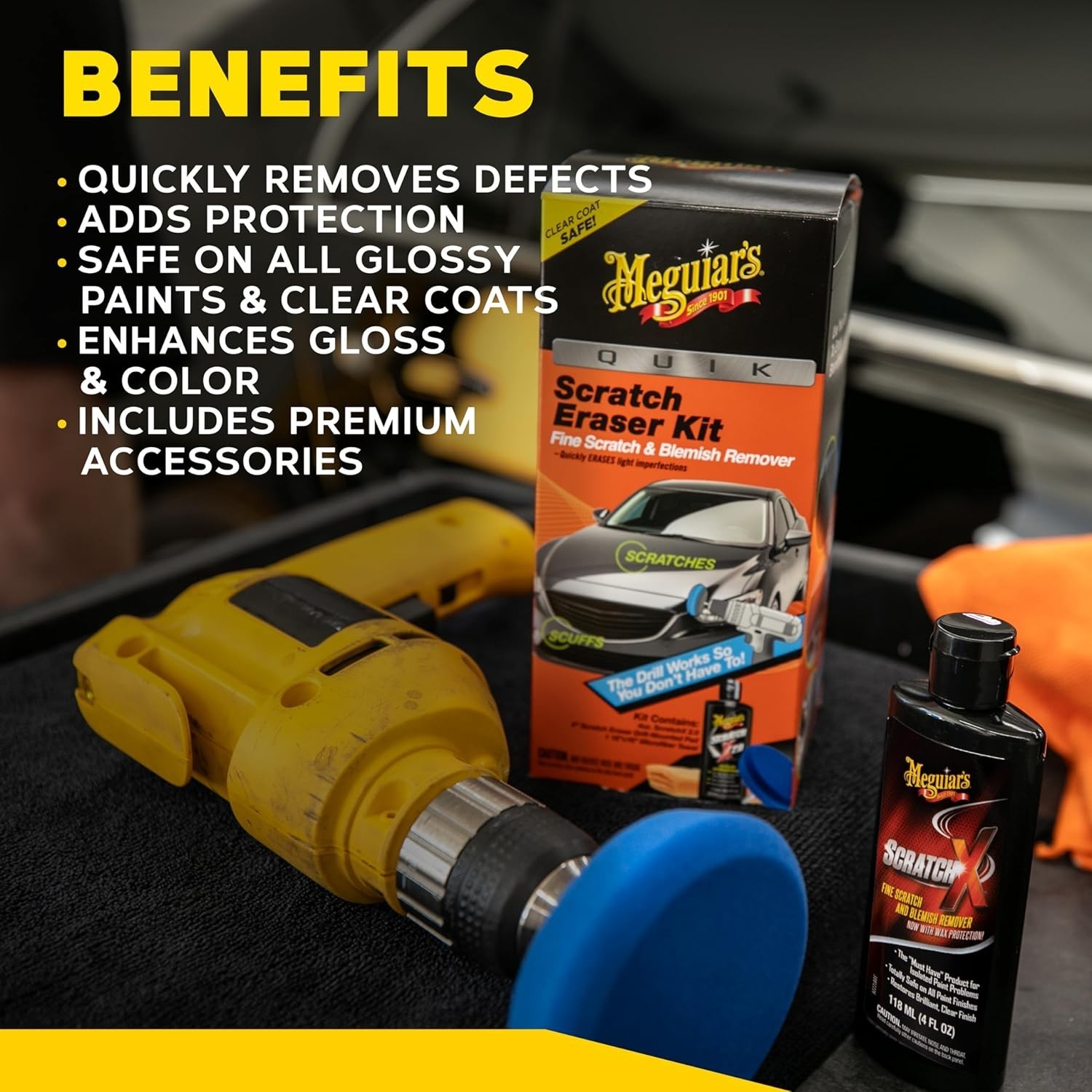 All-in-One Car Scratch Repair Kit with Drill-Mounted Pad – Fast & Easy Solution