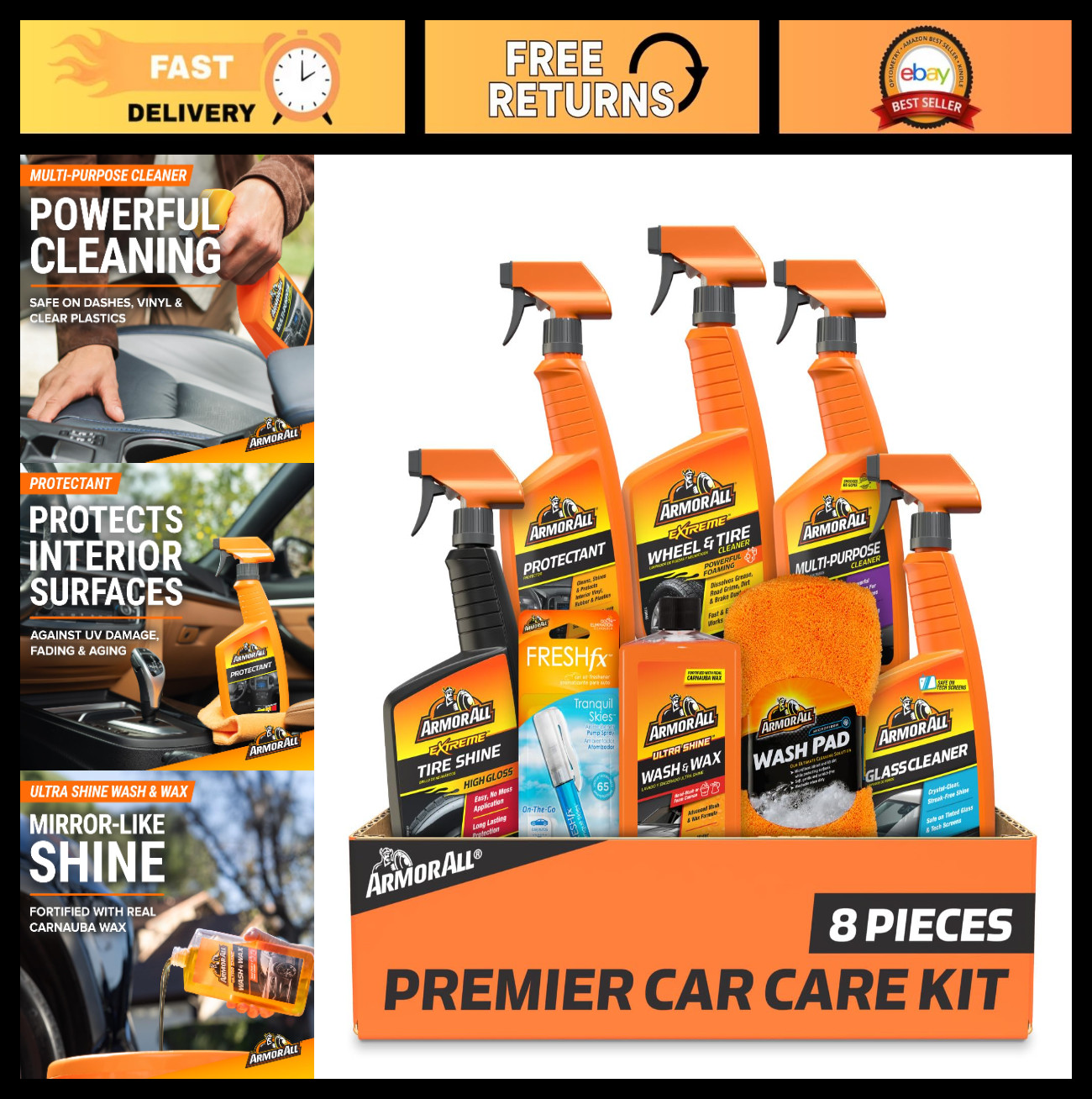 Ultimate Car Care Kit – 8 Pieces, Tire & Wheel Cleaners, Interior & Exterior Sup