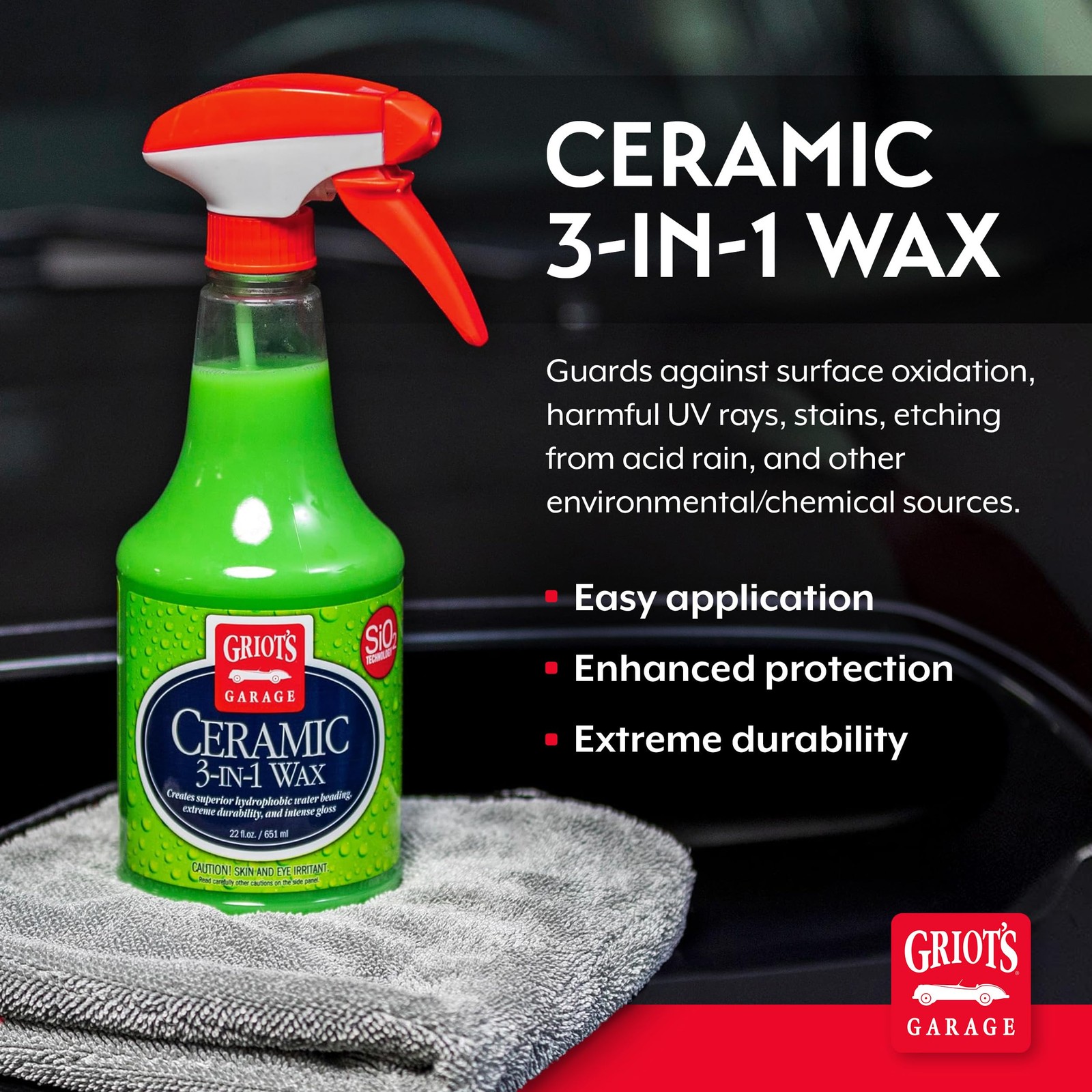Griot’s Garage Ceramic 3-in-1 Wax, SiO2 Spray for 22 Fl Oz (Pack of 1), Green
