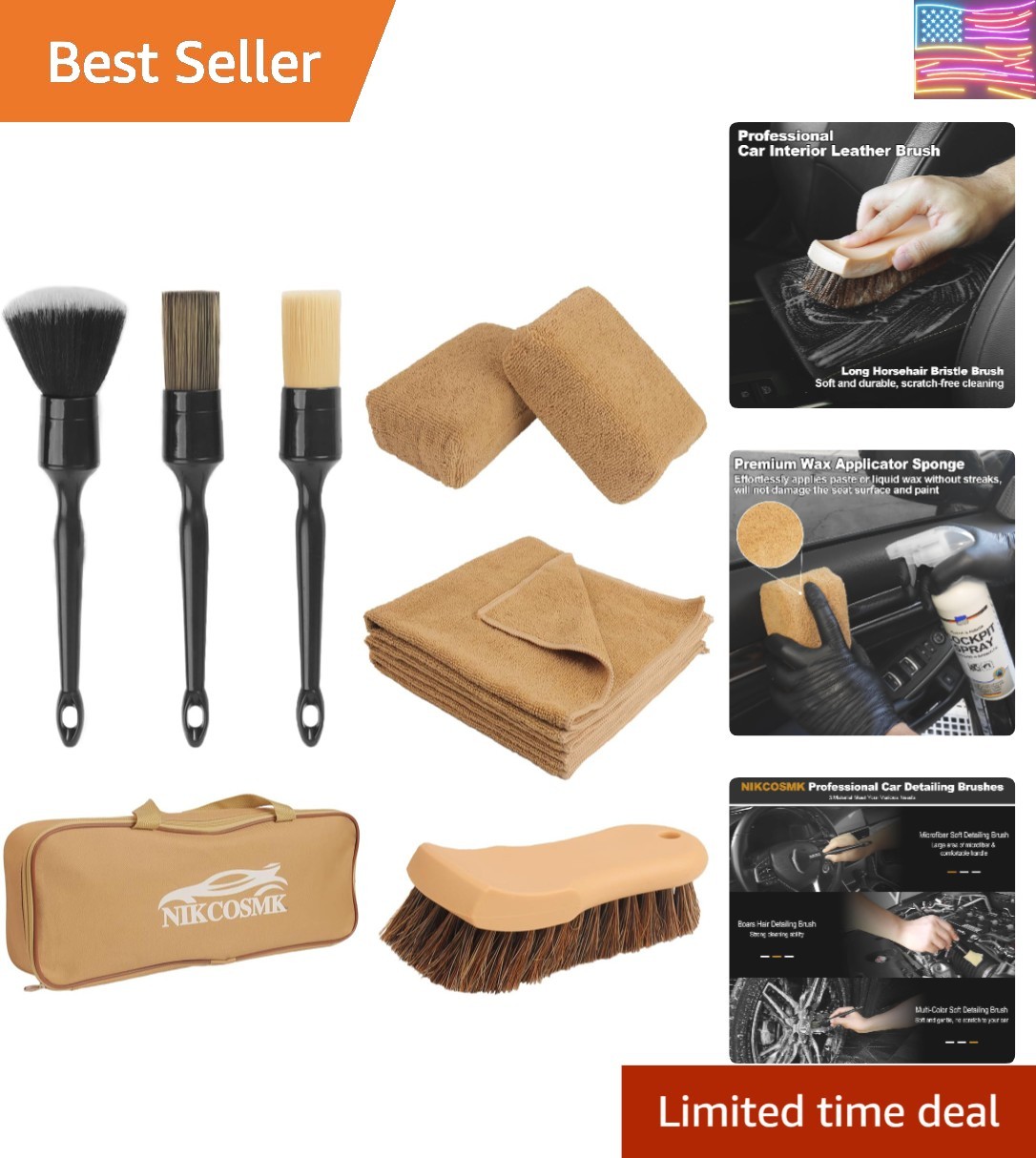 10PCS Car Cleaning Kit, Car Detailing Kit Interior Cleaner, Long Bristle Hors…