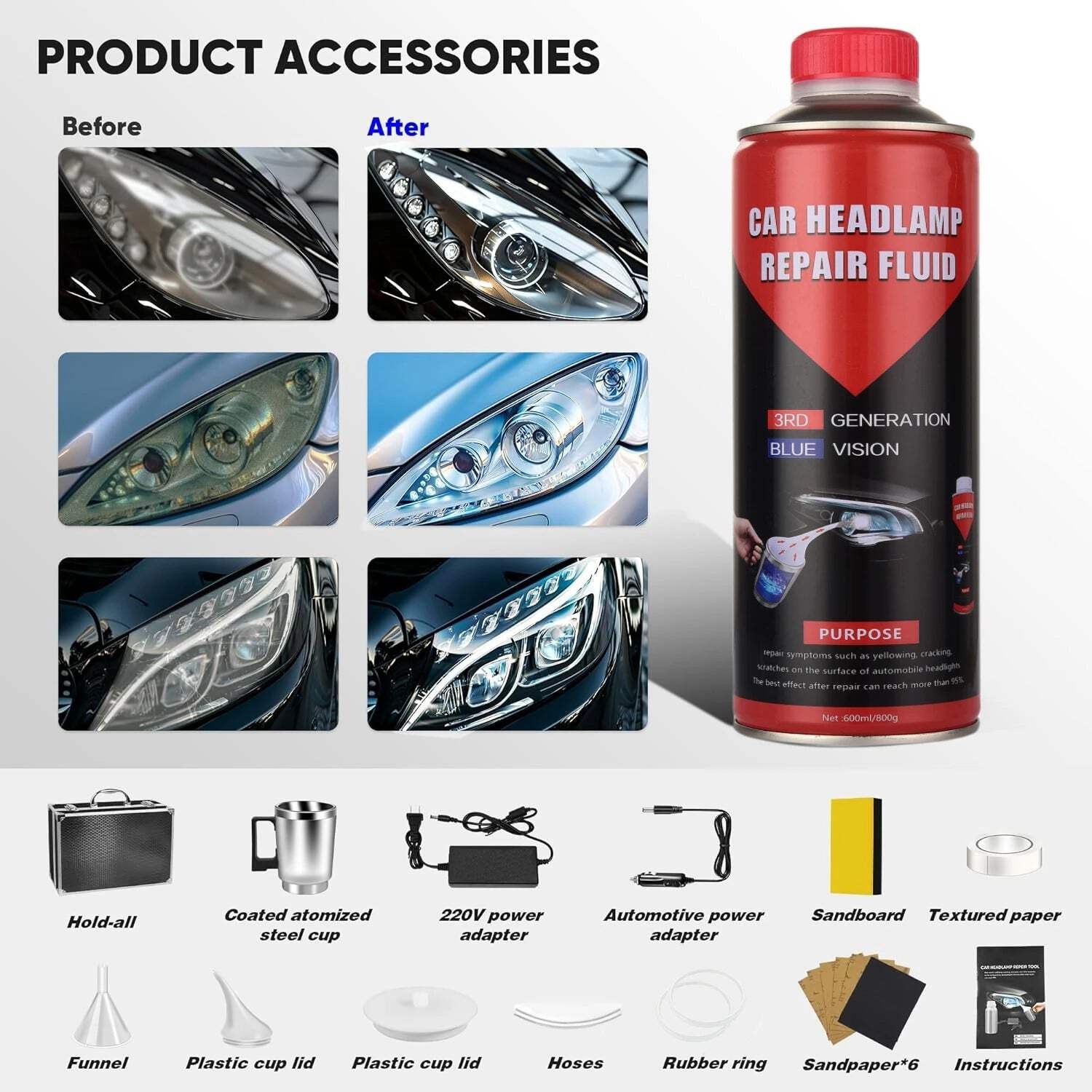 800ML Car Headlight Restoration Automotive Cleaning Kit Renovation SUV Truck