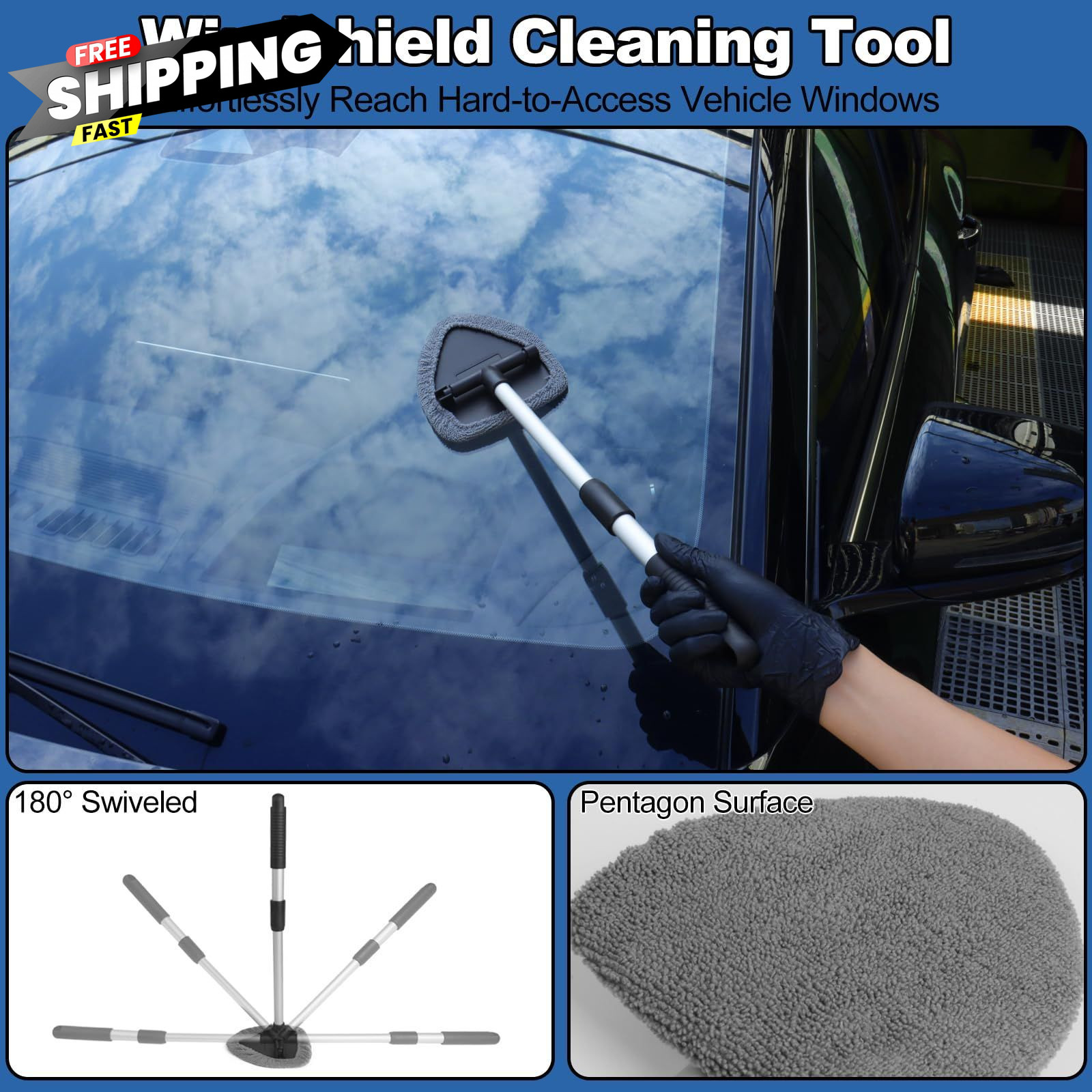 NIKCOSMK Windshield Cleaner Tool, 14Pcs Car Cleaning Kit – Interior Black
