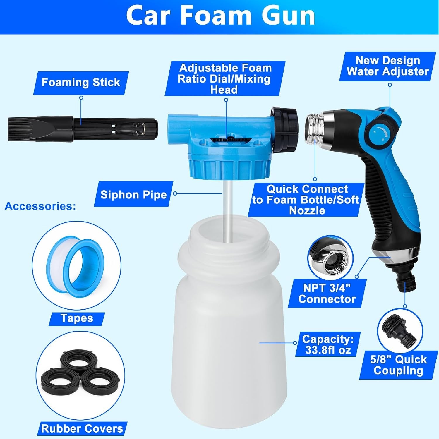 Pro Car Wash Kit with Foam Gun & Brushes