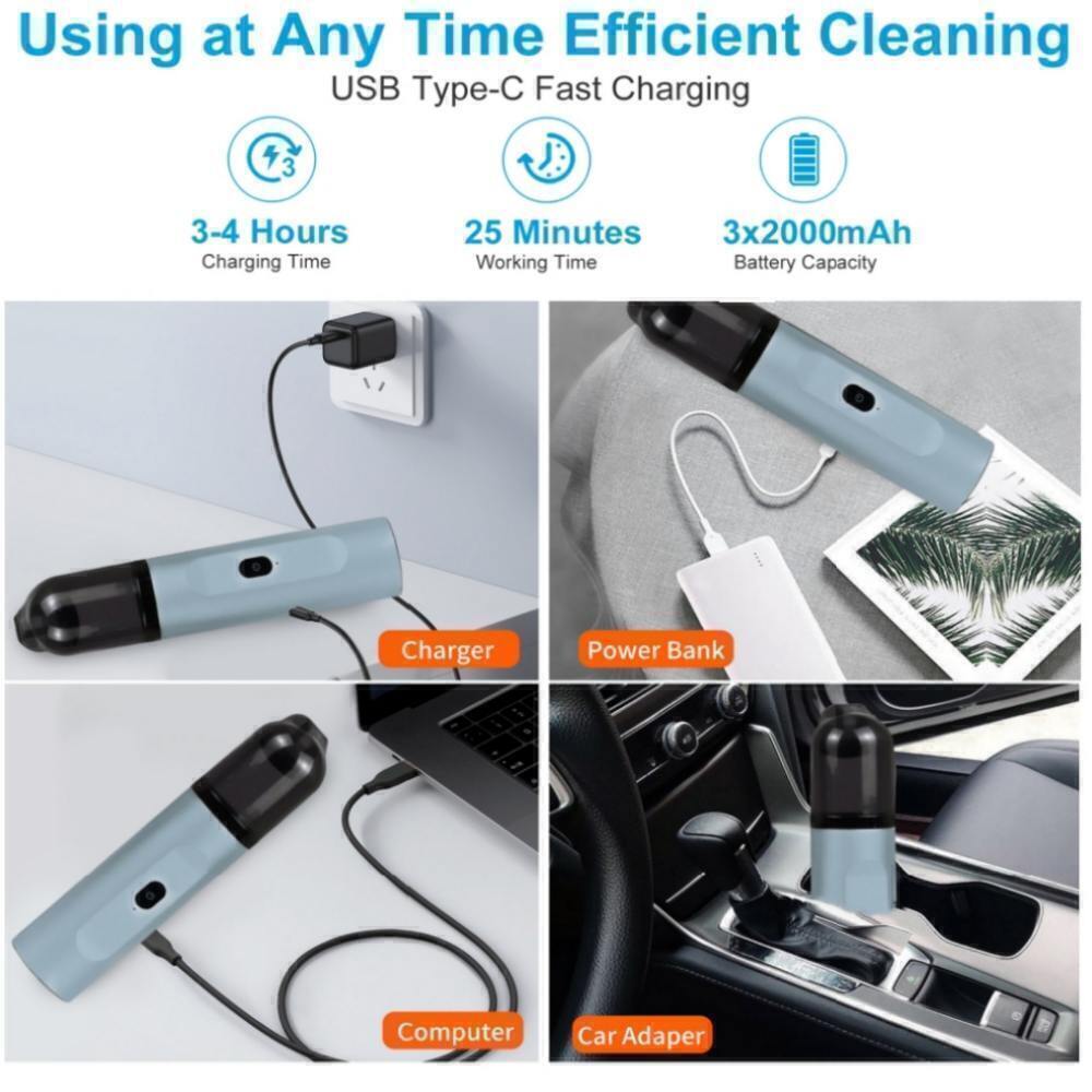 4in1 Portable Mini Vacuum F500Plus Slim Car Vacuum 15000PA High Power Low Noise