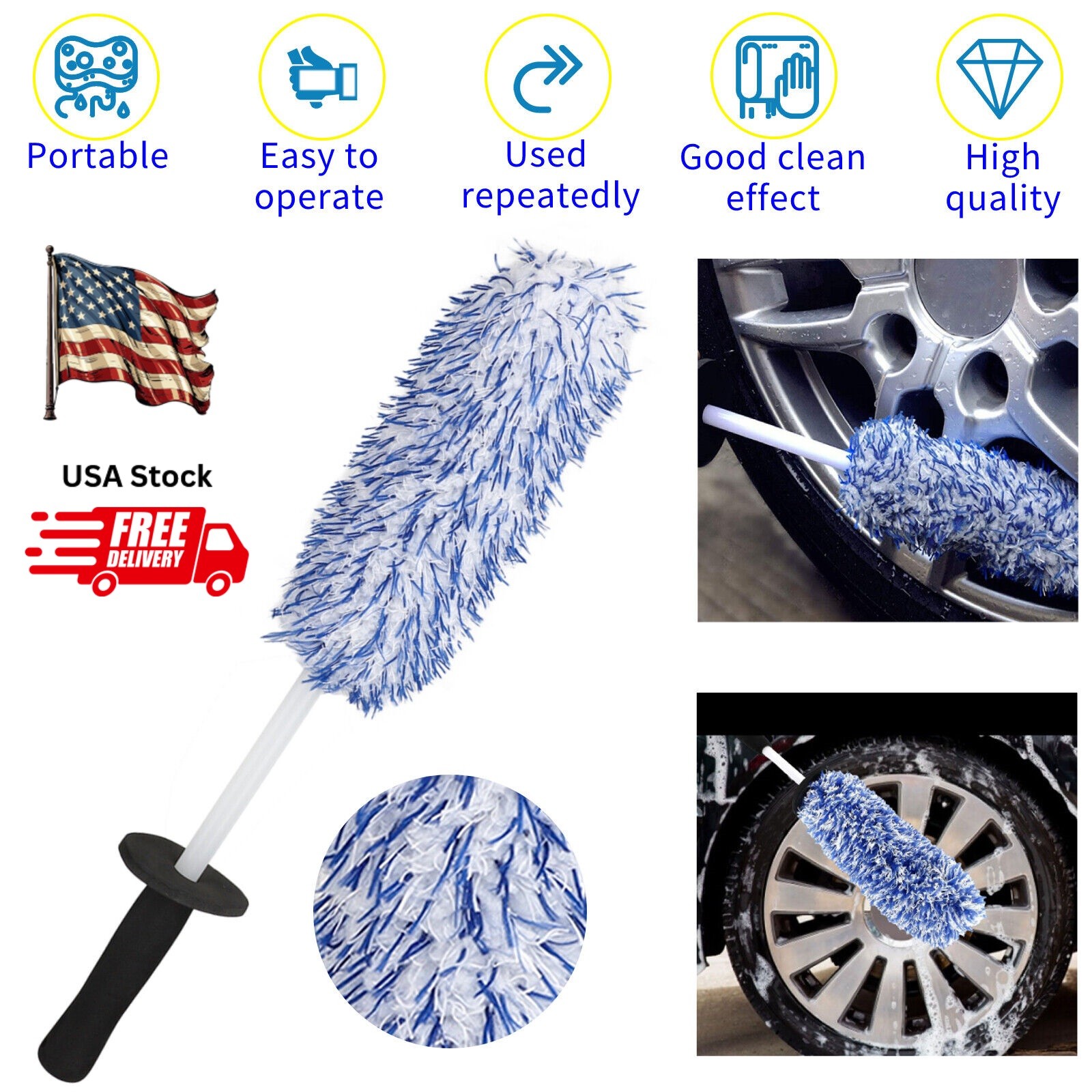 Car Cleaning Rim Cleaner Wheel Cleaning Brush, Metal Free Soft Synthetic Wool US