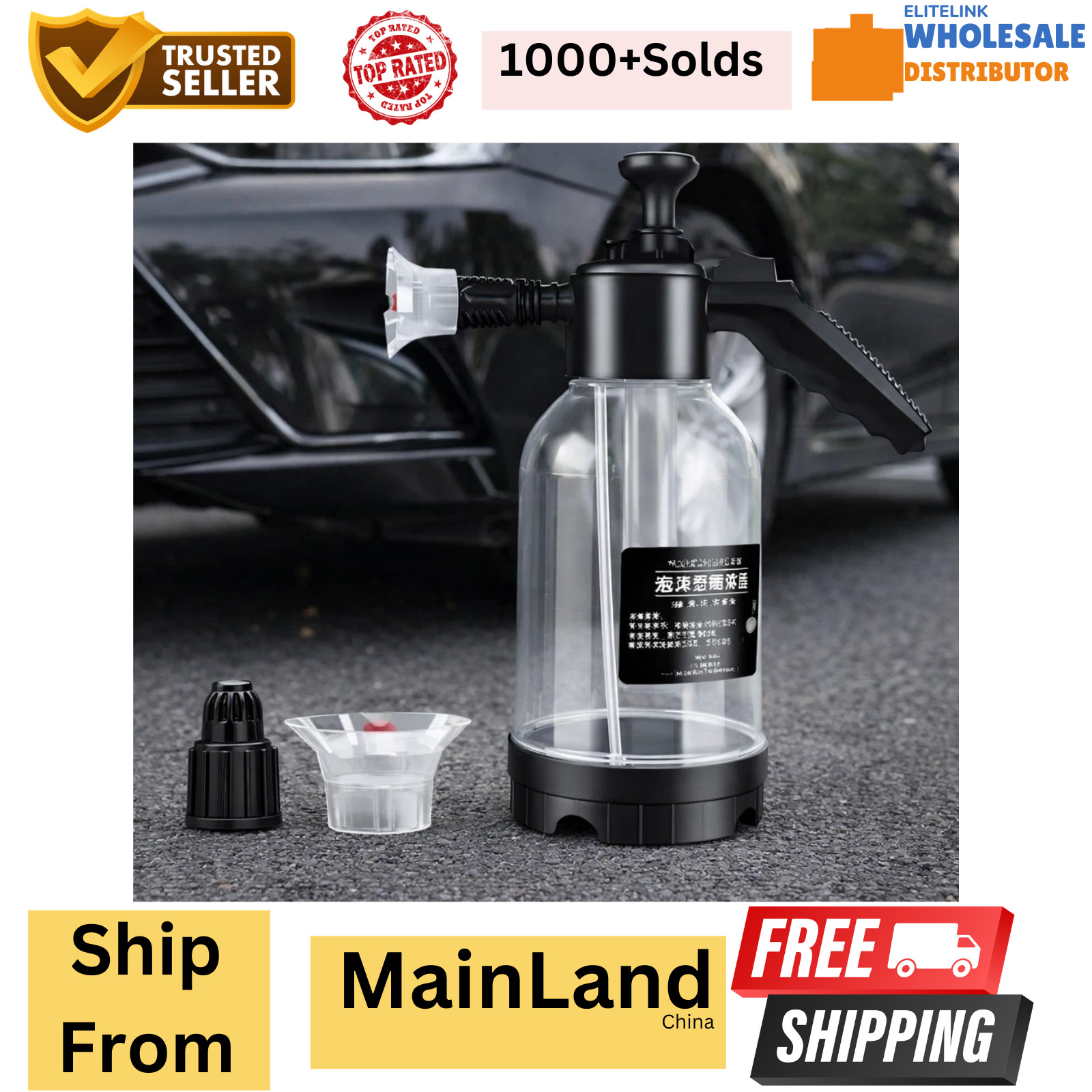2L Hand Pump Foam Sprayer Snow Foam Cannon Car Wash Bottle w/ 3 Nozzles