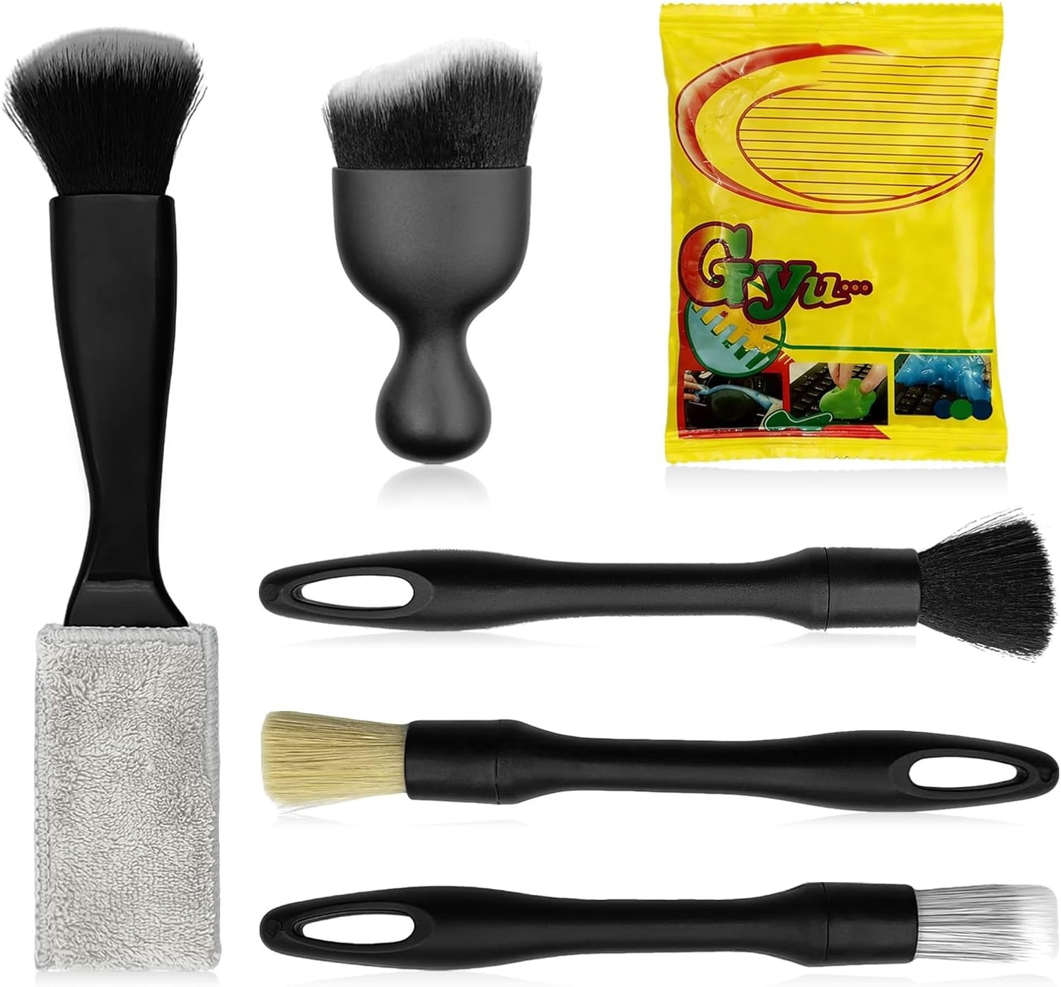 Complete 6PCS Auto Interior Cleaning Tools with Dual Head Vent Brush & Gel