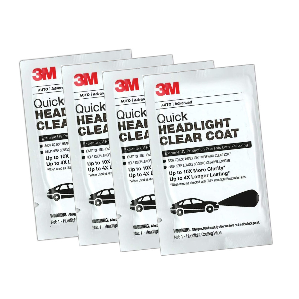 3M Quick Headlight Clear Coat 4x wipe lot With 16×16 Microfiber Cloth – Yellow