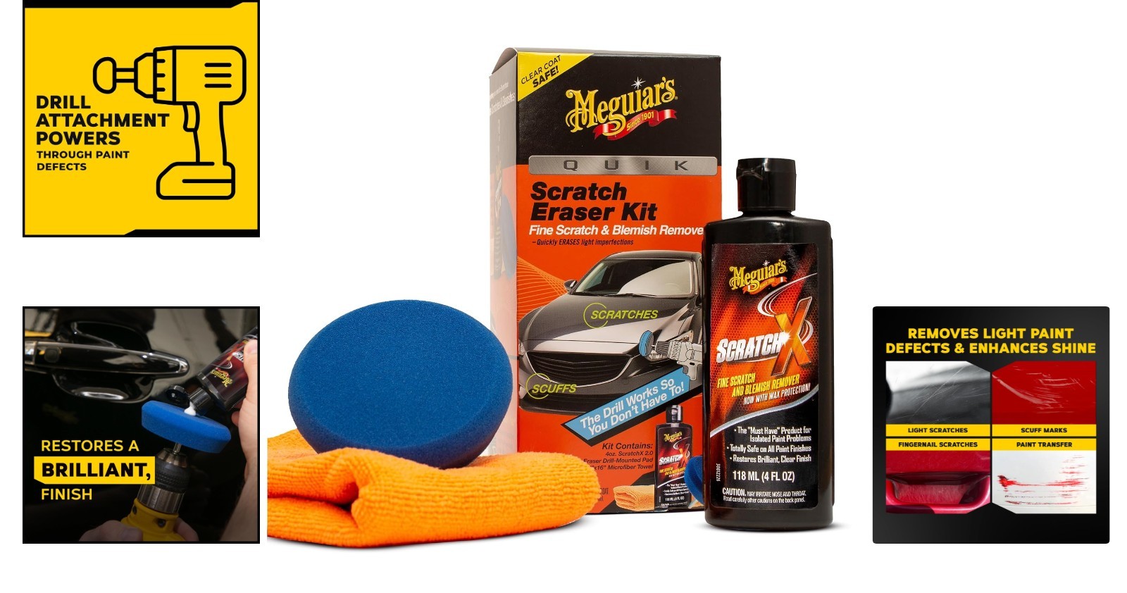 Quik Scratch Eraser Kit – Safe Car Scratch Remover with ScratchX & Microfiber