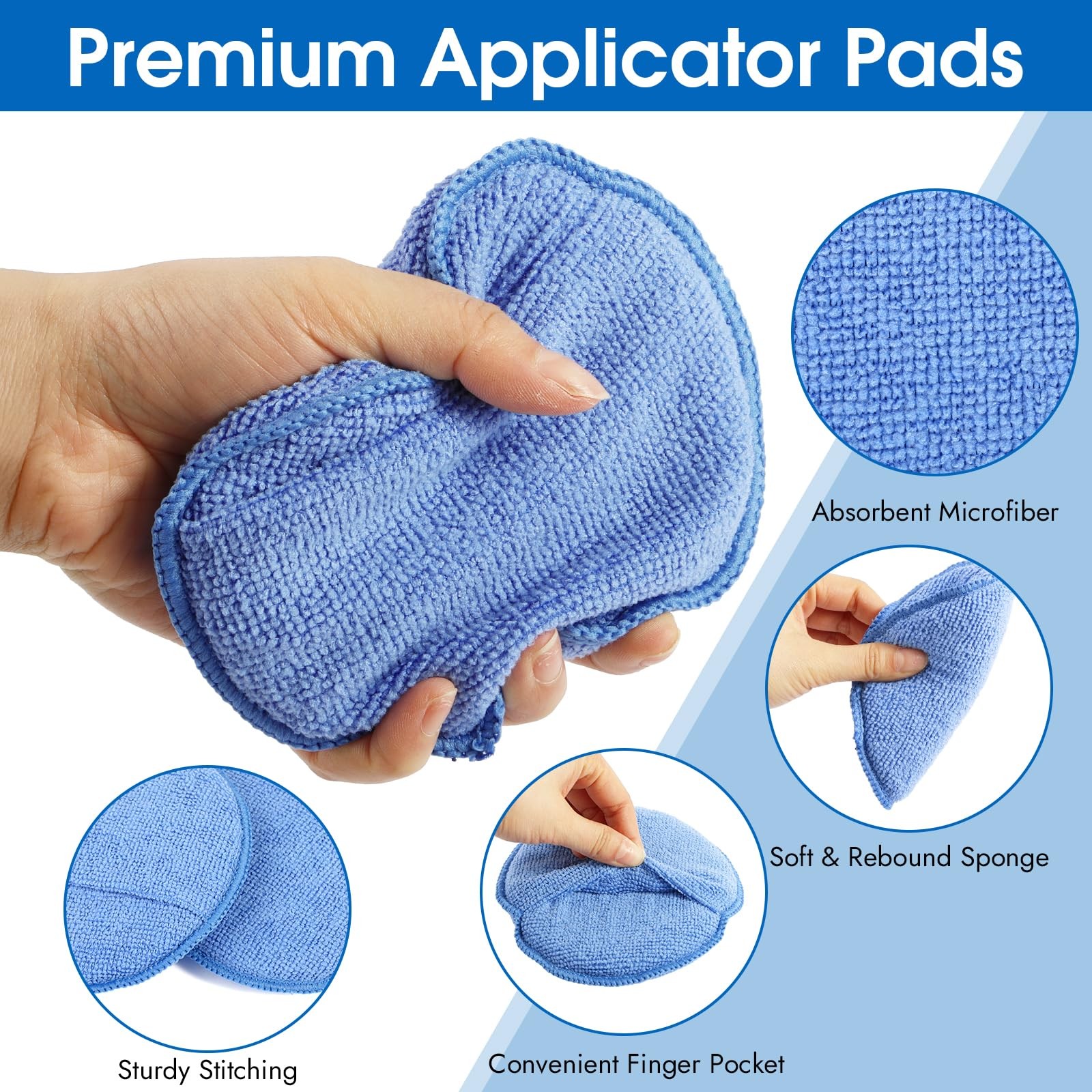 10 Pack Wax Applicator Pads, Microfiber Pad with Finger Blue