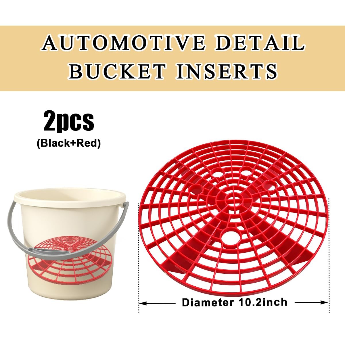 MUQIDA 2 PCS Car Wash Bucket Insert, Plastic Insert Black+red