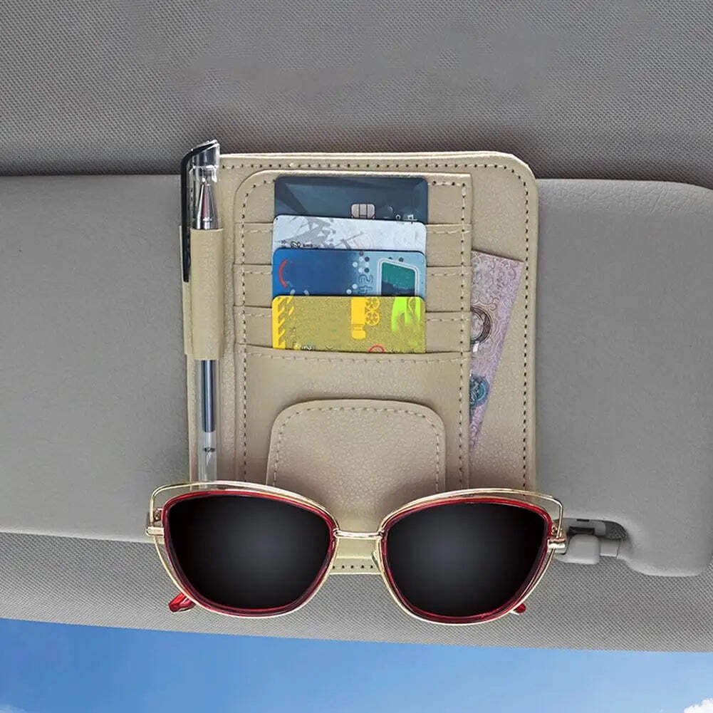 Car Sun Visor Organizer Multi-Pocket Business Card Storage Management Sunglasses
