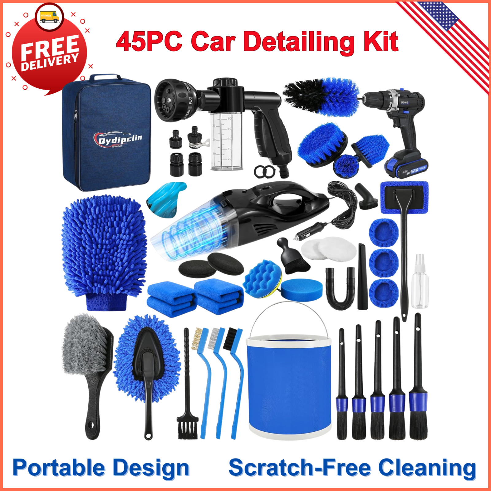 45PCS Car Detailing Kit, Car Detailing Brush Set, Car Wash Cleaning Kit, Blue
