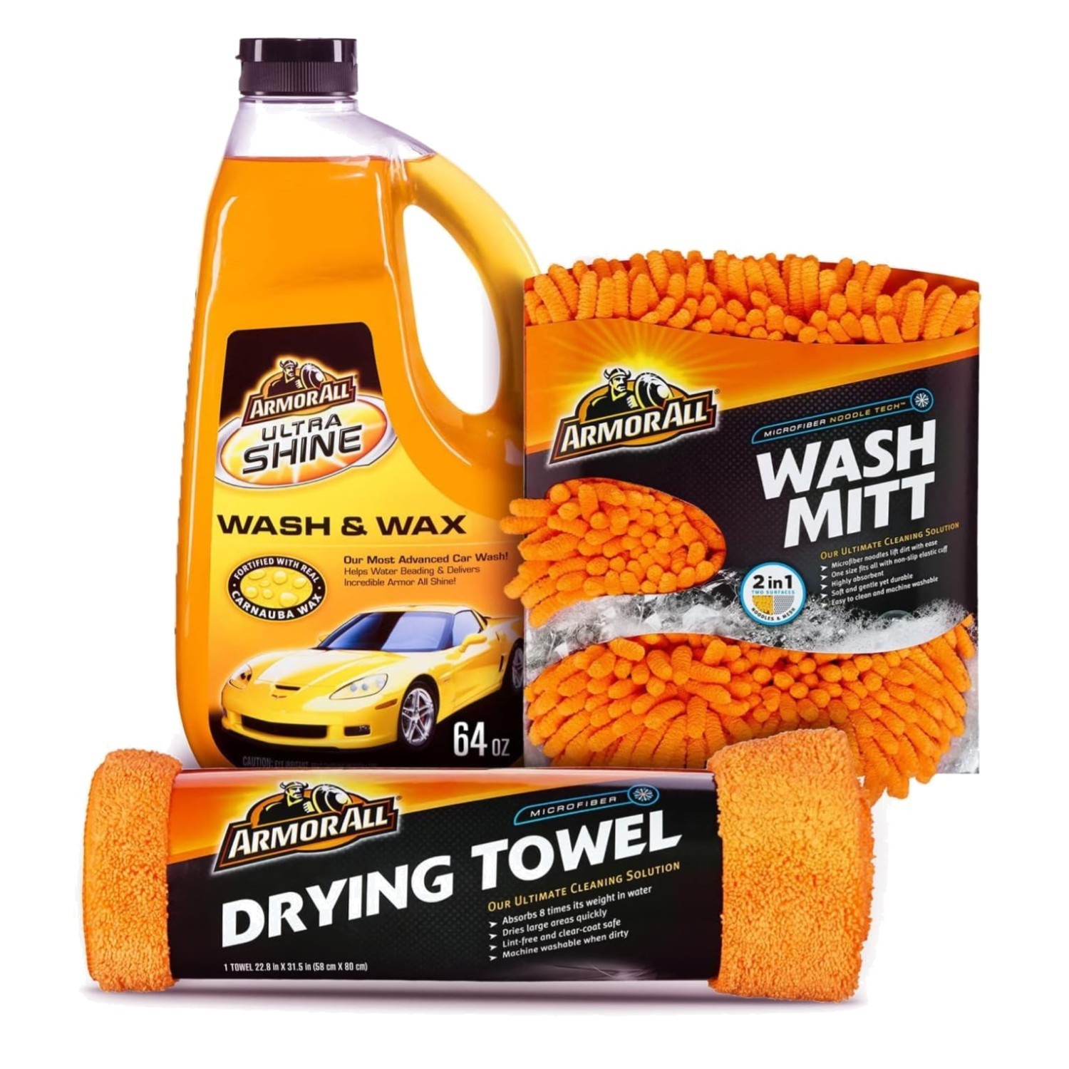 Professional Car Wash Kit: Soap, Noodle Mitt & Lint-Free Microfiber Towel Set