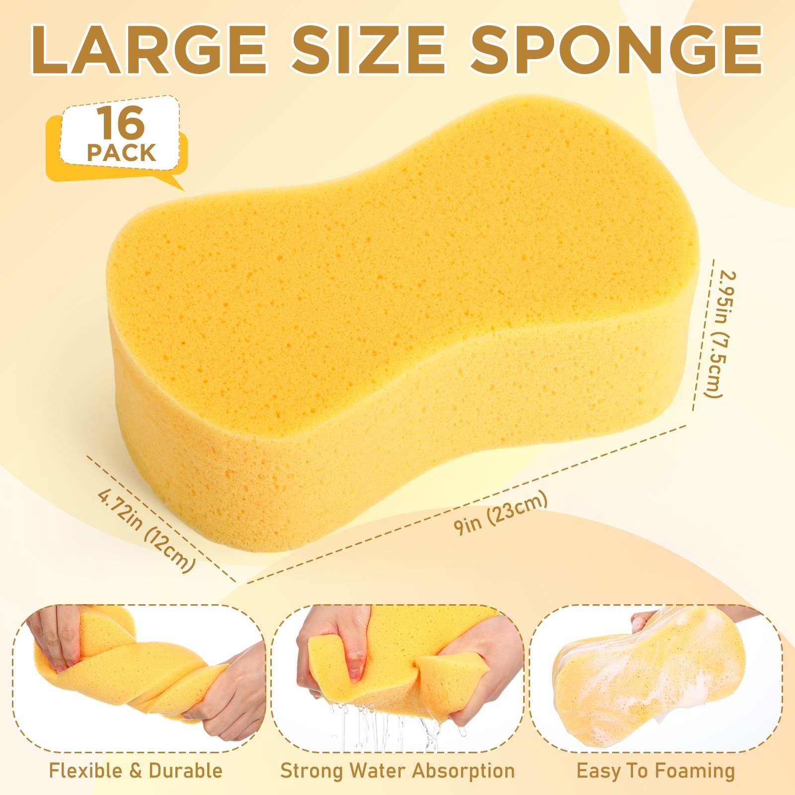 16 Pcs Extra Large Car Wash Sponges – Thick Foam Scrubber for All Purpose Cleani