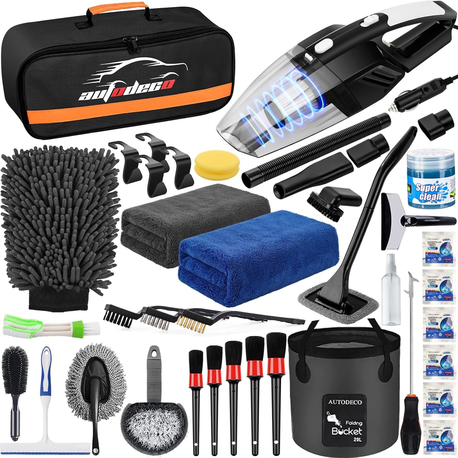 AUTODECO 41Pcs Car Cleaning Wash Kit Interior Detailing Cleaner Kit with High…