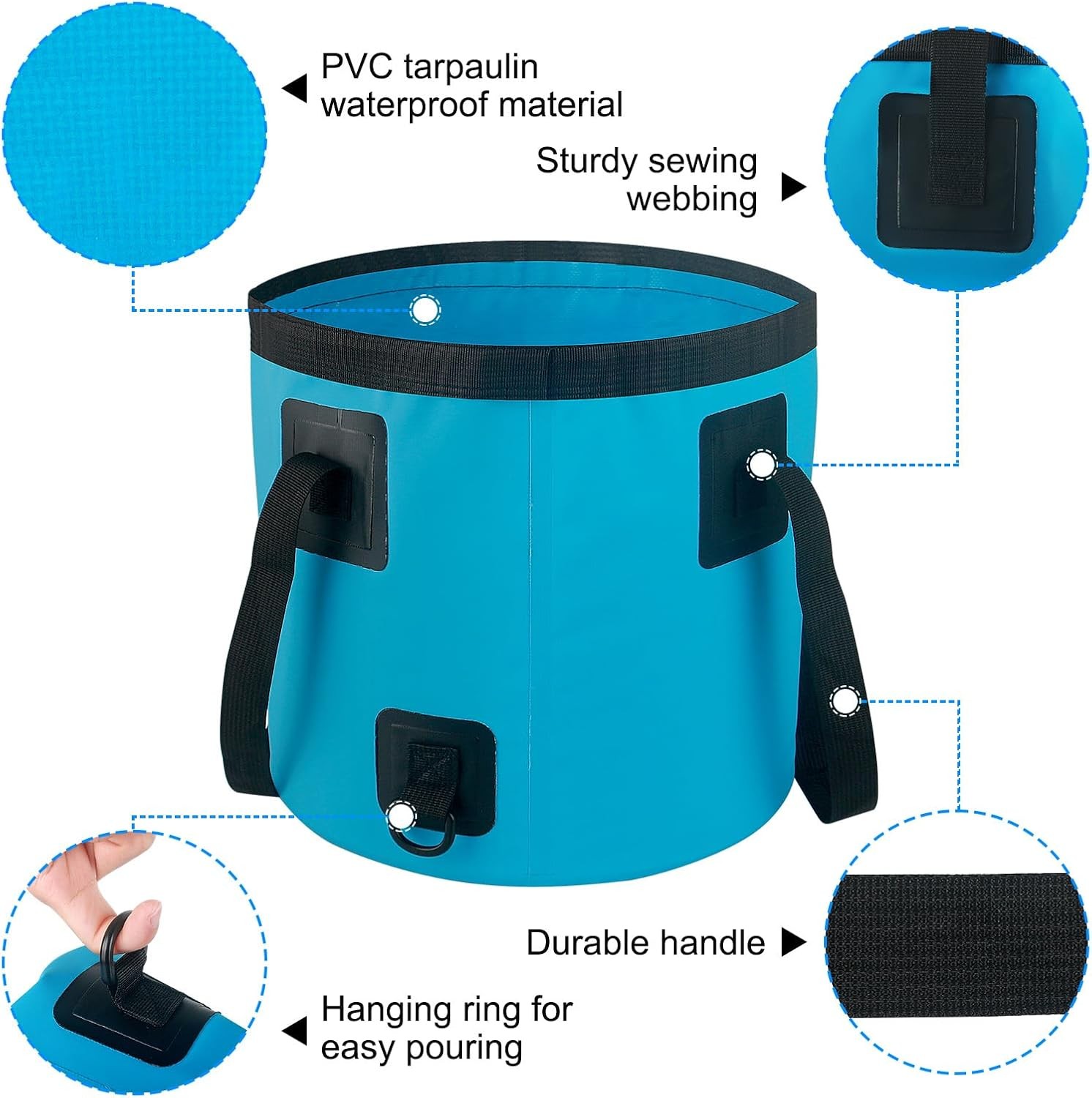 5 Gallon Collapsible Bucket with Handle, Car Wash Foldable Water Blue