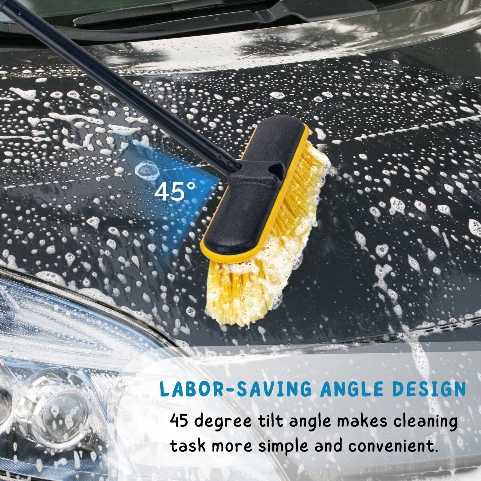 Car Wash Brush with Long Handle, 55” Vehicles Exterior Washing 55”, Yellow