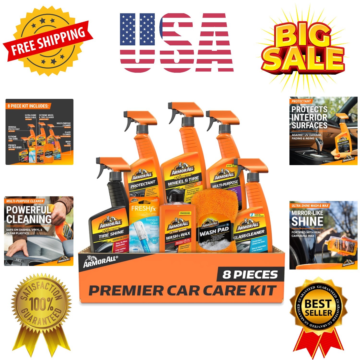 Premier Car Care Kit, Includes Car Wax & Wash Kit, Glass Cleaner, Car Air Fre…