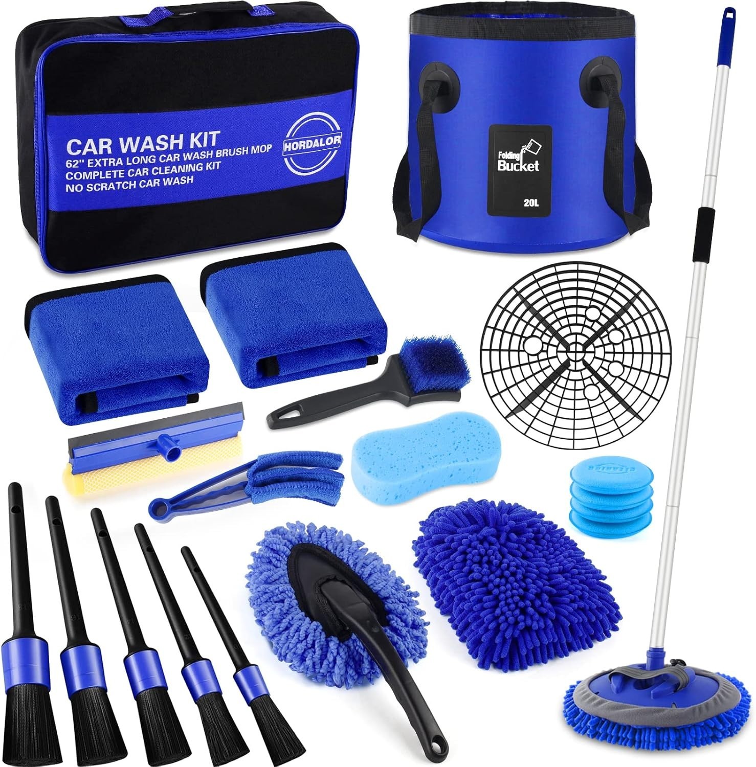 21Pcs Car Wash Kit 62″ Car Wash Brush Mop with Long HandleCar Cleaning Kit