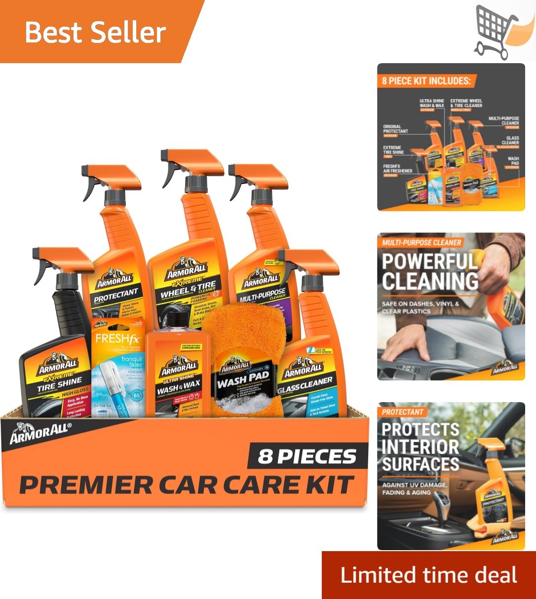 Car Care Kit Liquid 8 Piece Auto Exterior Interior Cleaner Wax Glass