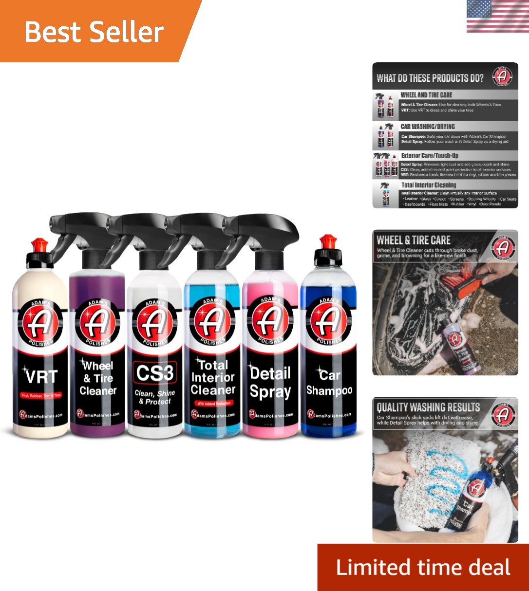 Adam’s 6-Item All-in-One Car Detailing Kit – Safe for All Surfaces, Made in USA