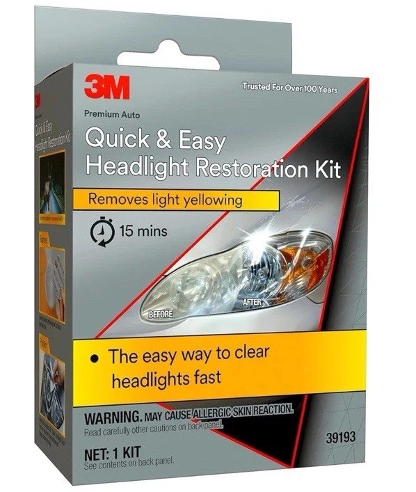 3M Quick and Easy Headlight Restoration Kit, Removes Light Yellowing Exp 3-11-27