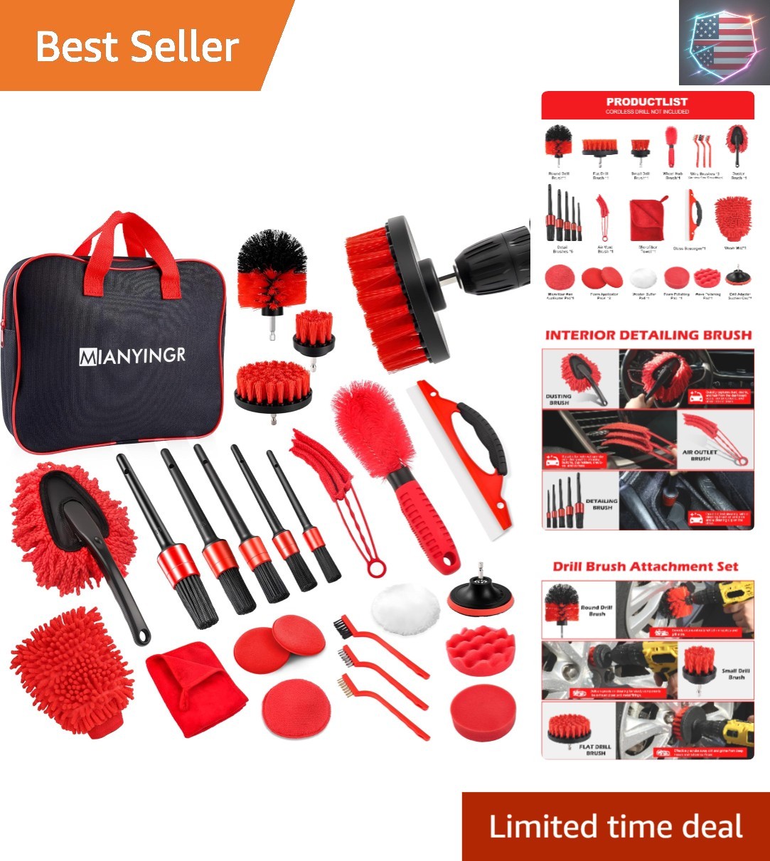 25Pcs Car Detailing Kit, Car Cleaning Kit with Drill Brushes and Interior Too…