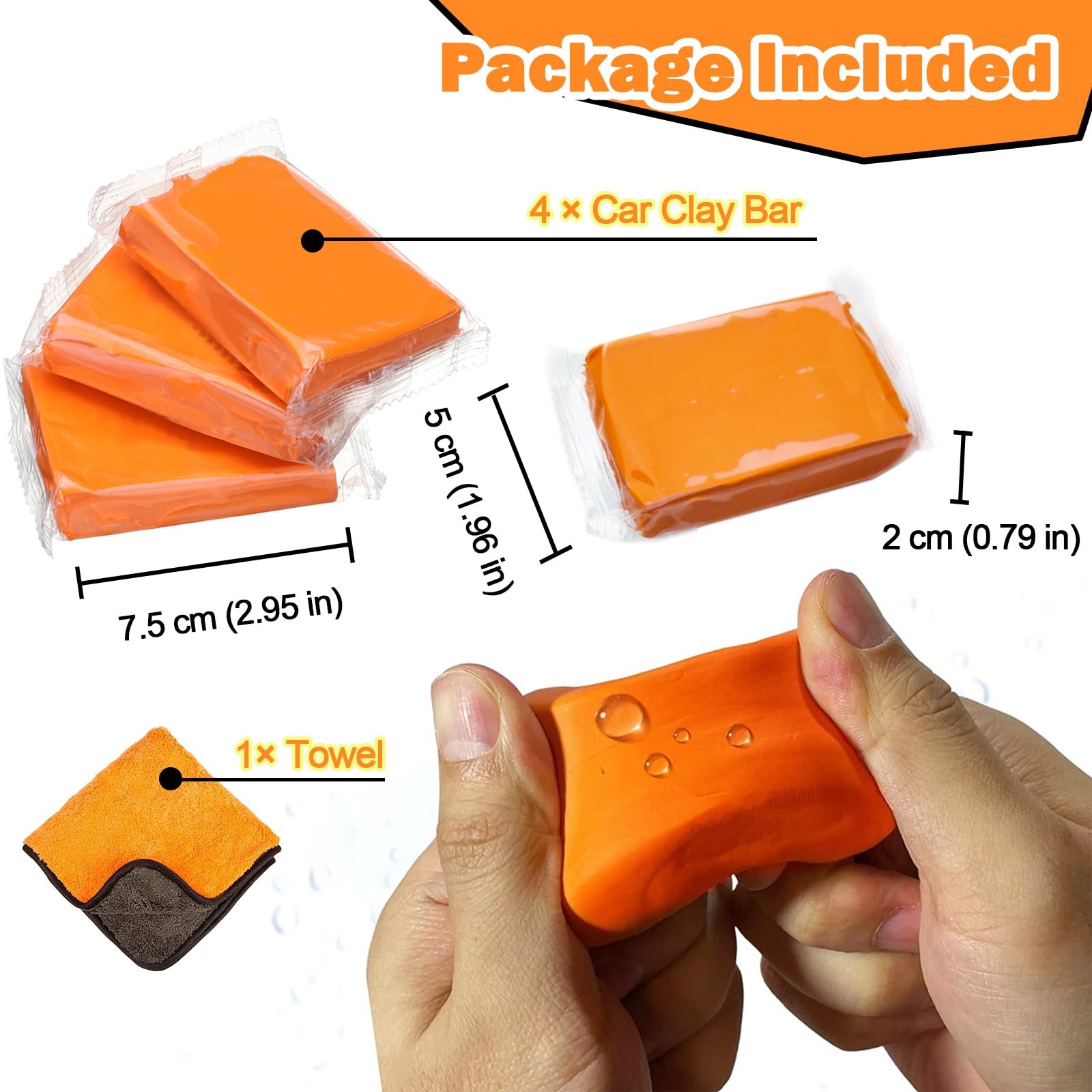 Car Clay Bar 4 Pack 400g, Premium Grade Bars Auto Detailing Magic orange