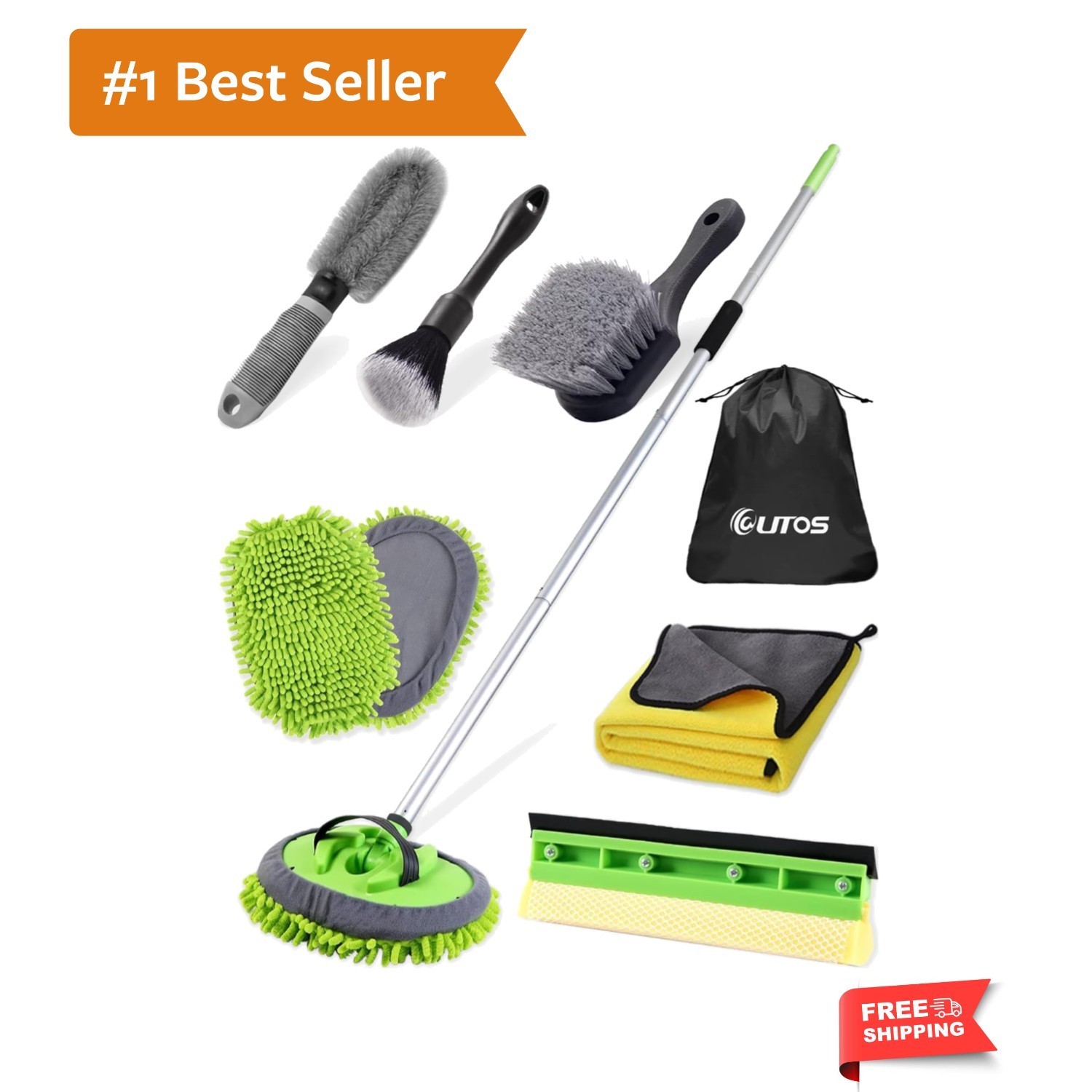8Pcs Car Wash Kit, 62’’ Car Wash Brush with Long Handle, Microfiber Carwash K…