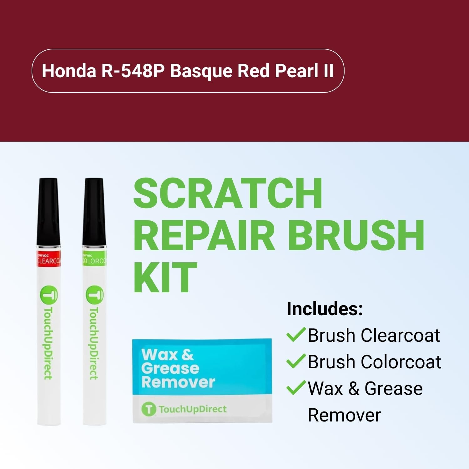 Auto Scratch Repair Brush Kit – Honda R-548P Basque Red Pearl II Paint, Clearcoa