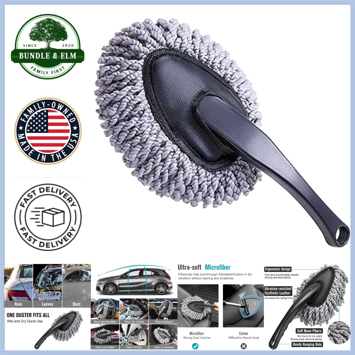 Versatile Gray Dusting Mop for Cars and Home – Soft Microfiber Material