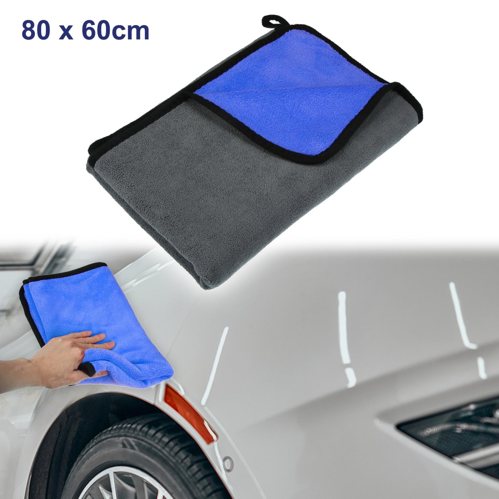 Microfibre Car Drying Towel 80 x 60cm Extra Large Car Cleaning Grey Blue 1pcs