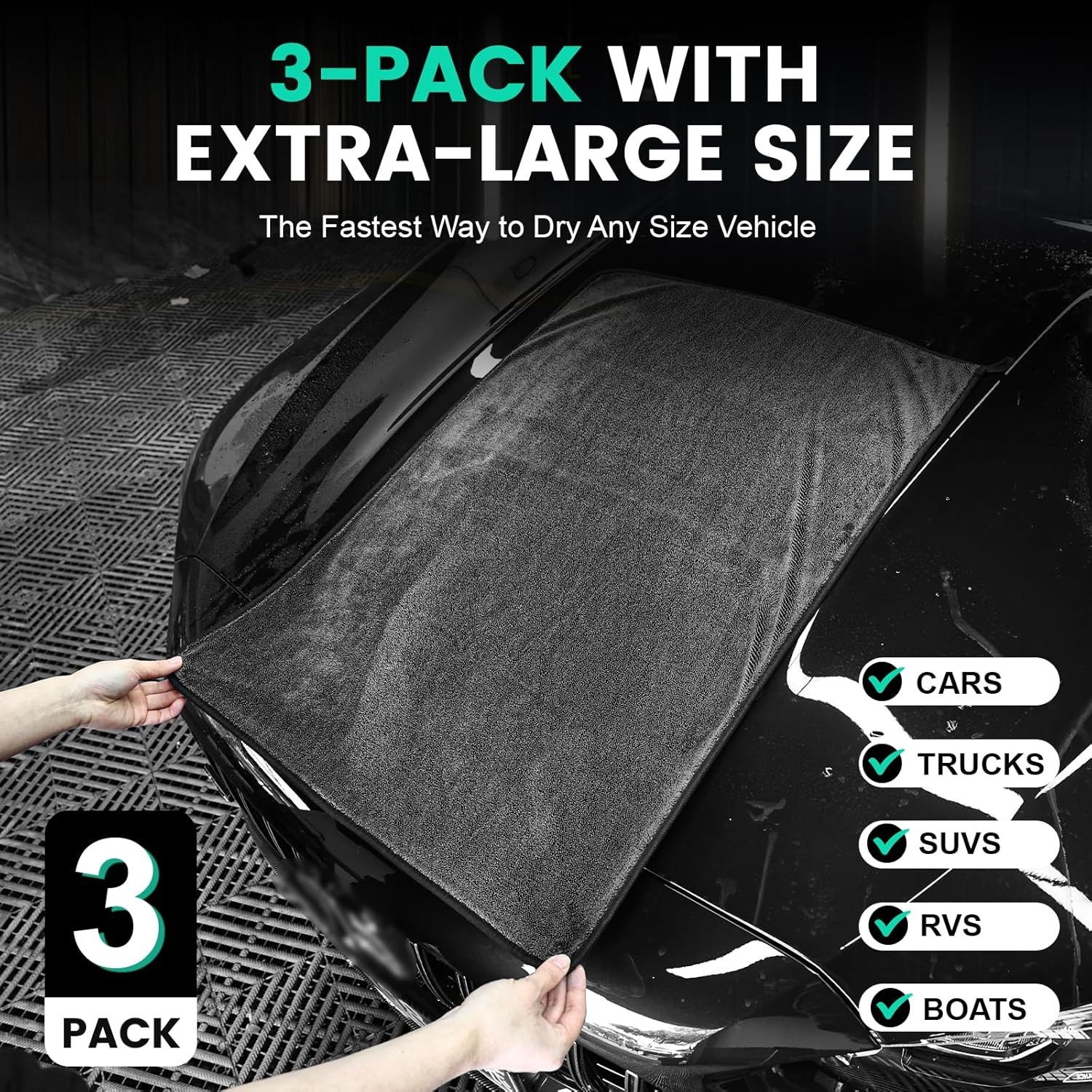 Microfiber Towels for Cars(24″x35″),Extra Large Super Absorbent Car Drying Towel