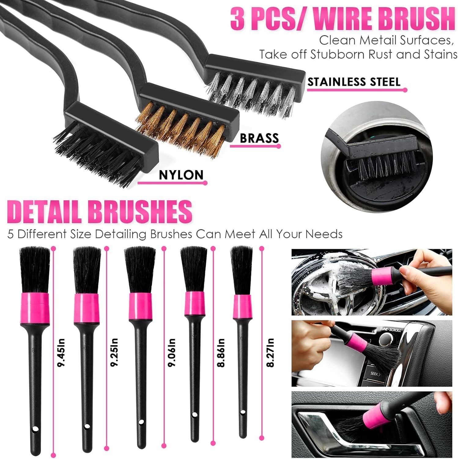 Stylish 17-piece Pink Car Cleaning Kit with High-Power Vacuum & Accessories