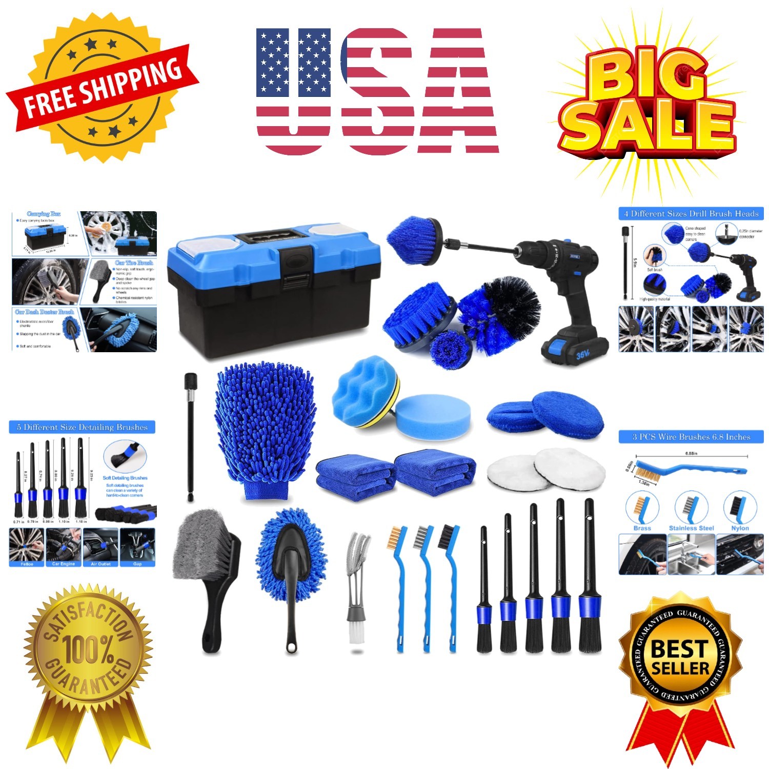 27Pcs Car Detailing Kit, Car Cleaning Kit, Car Detailing Brush Set, Drill Bru…