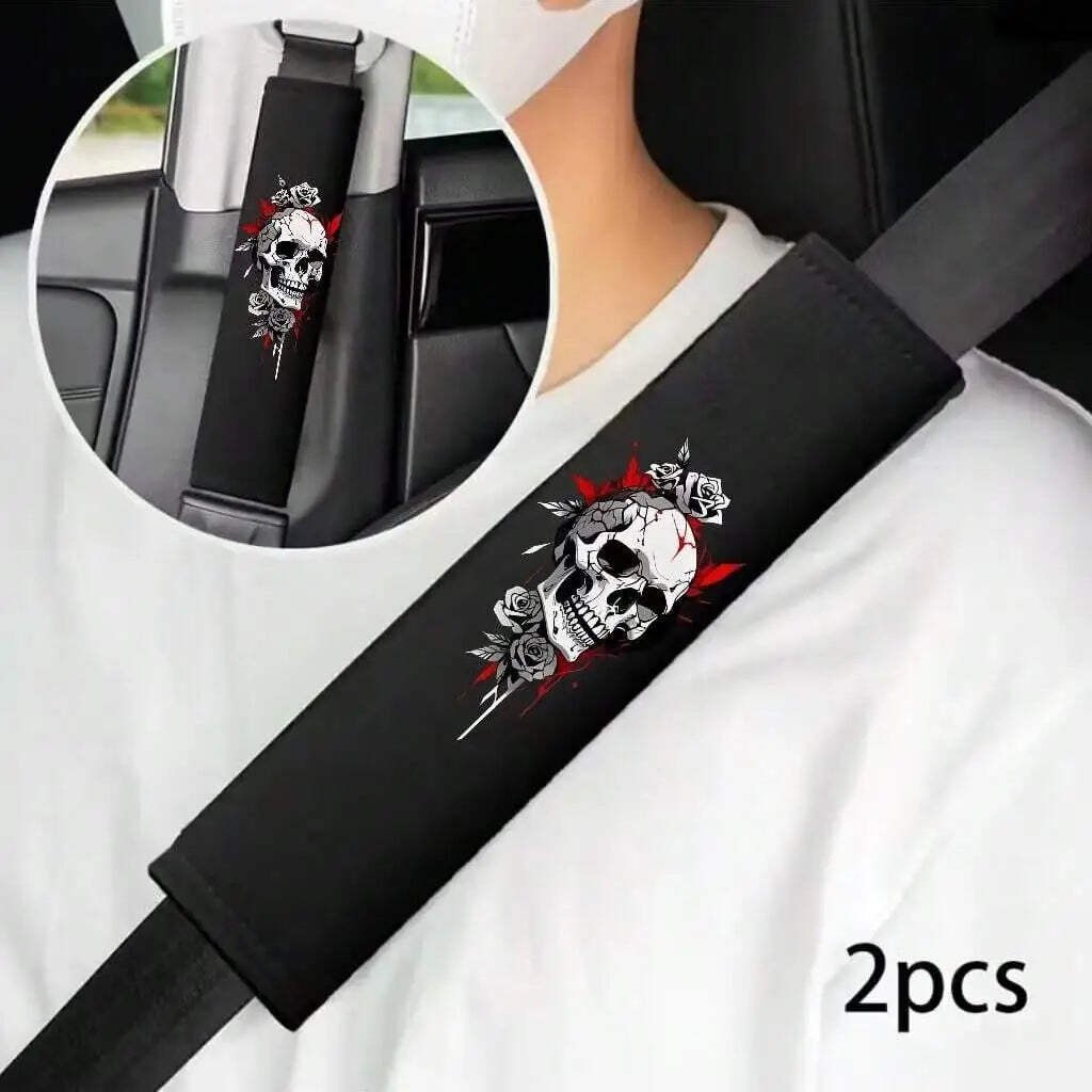 2PCS Skull Pattern Car Shoulder Protection Belt Safety Protective Cover Strap