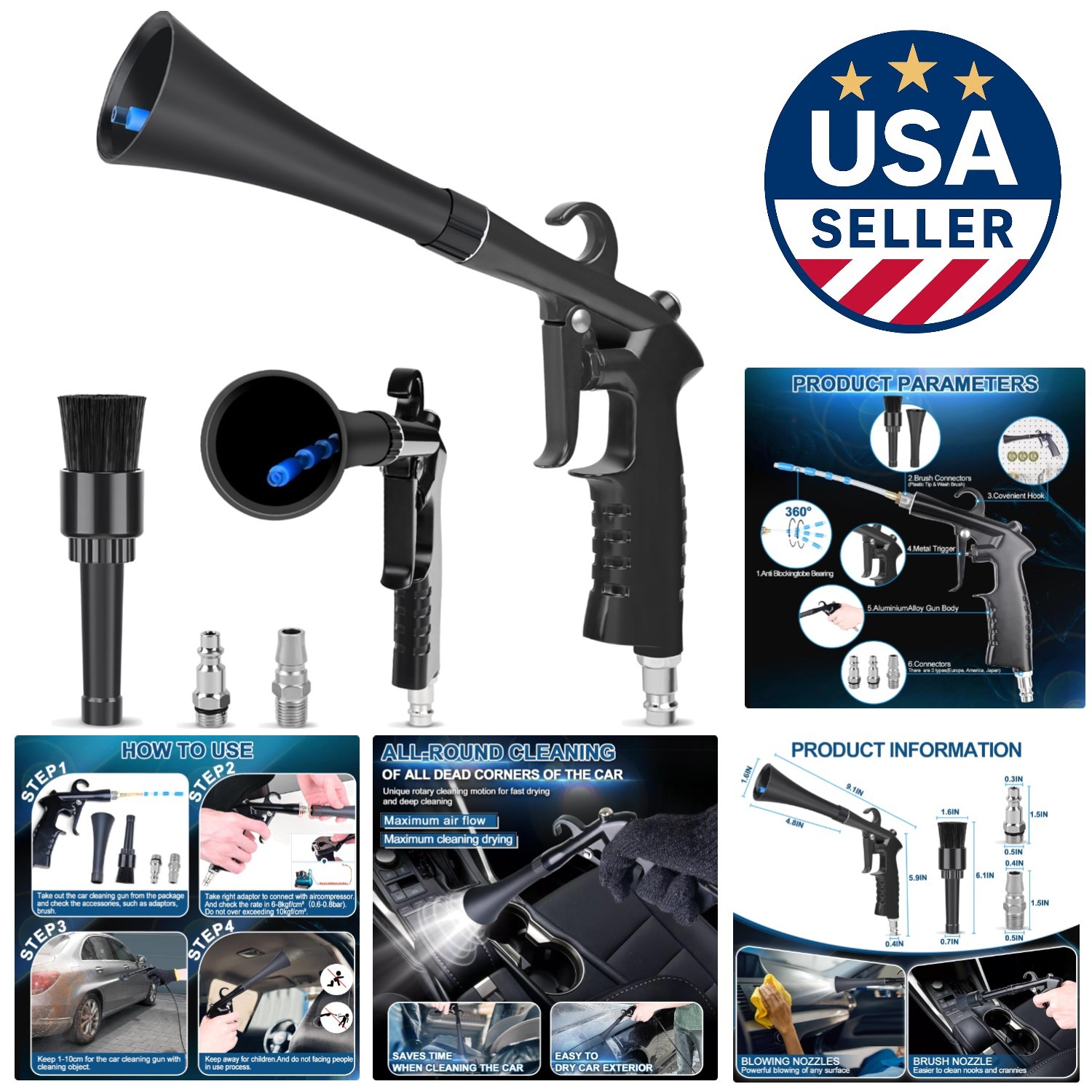 High-Pressure Car Cleaning Gun with Nozzles – Efficient Dust Blaster for Detail